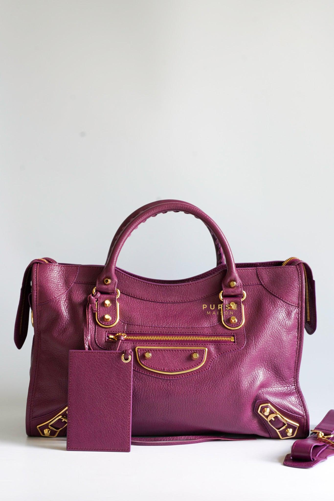 Balenciaga City Metallic Edge Purple in Gold Hardware (Medium)