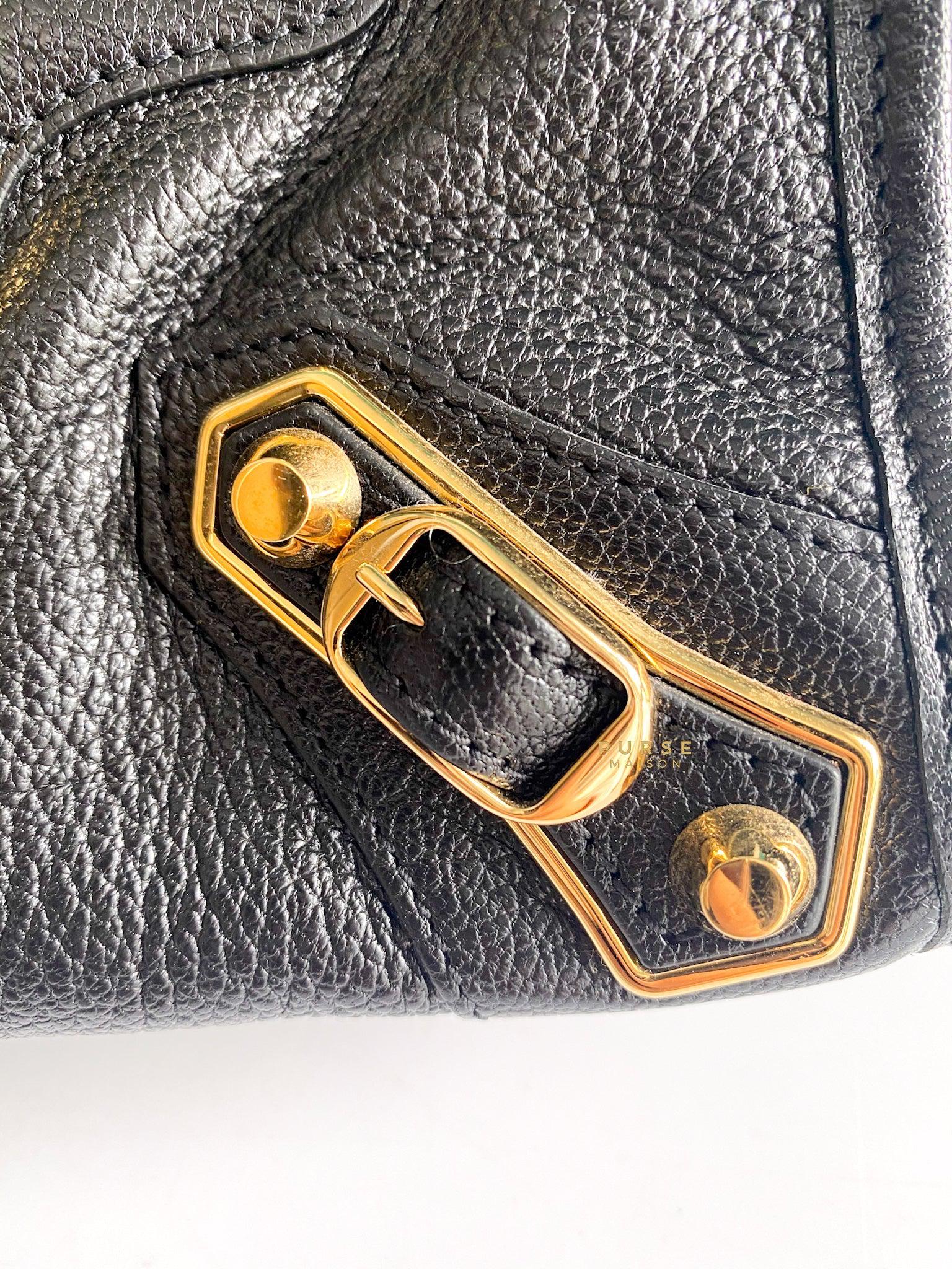 Balenciaga Mini Metallic Edge City Bag in Black Goatskin and Gold Hardware