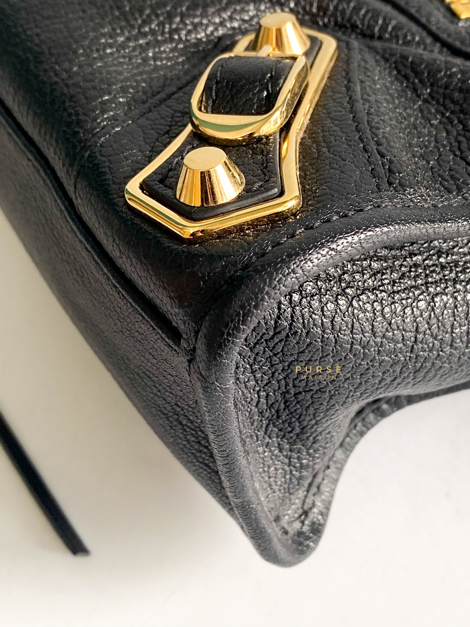 Balenciaga Mini Metallic Edge City Bag in Black Goatskin and Gold Hardware