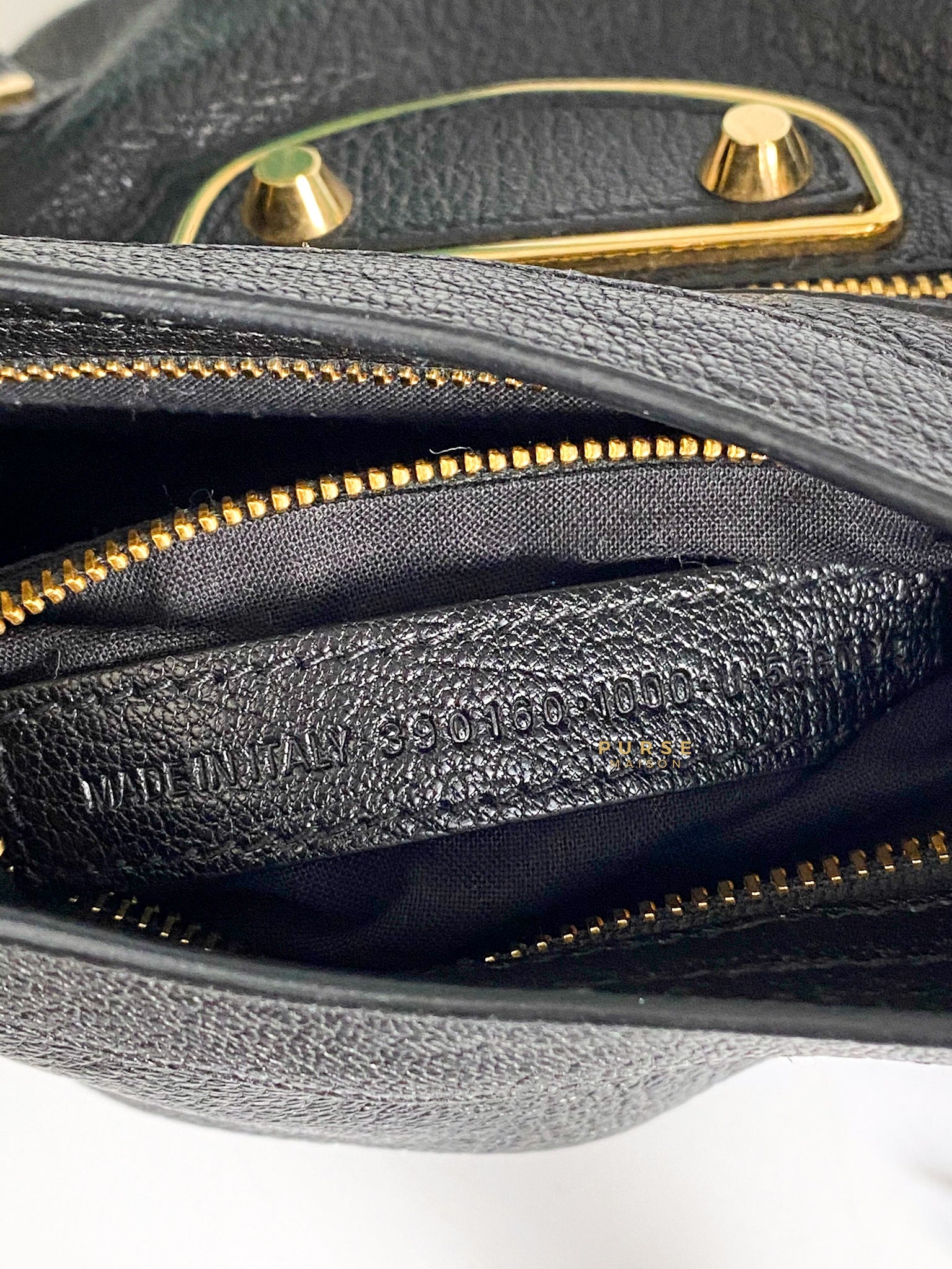 Balenciaga Mini Metallic Edge City Bag in Black Goatskin and Gold Hardware