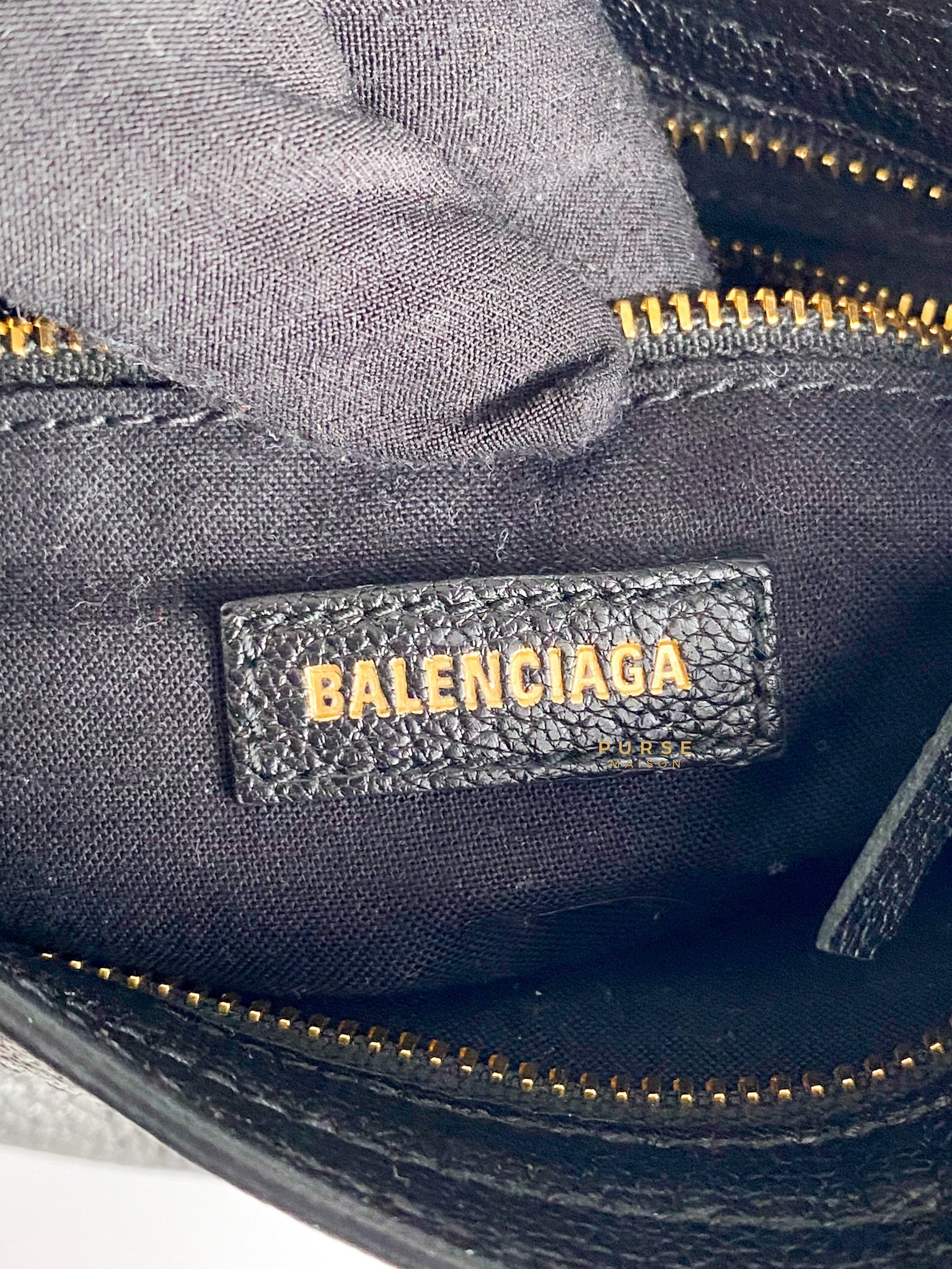 Balenciaga Mini Metallic Edge City Bag in Black Goatskin and Gold Hardware