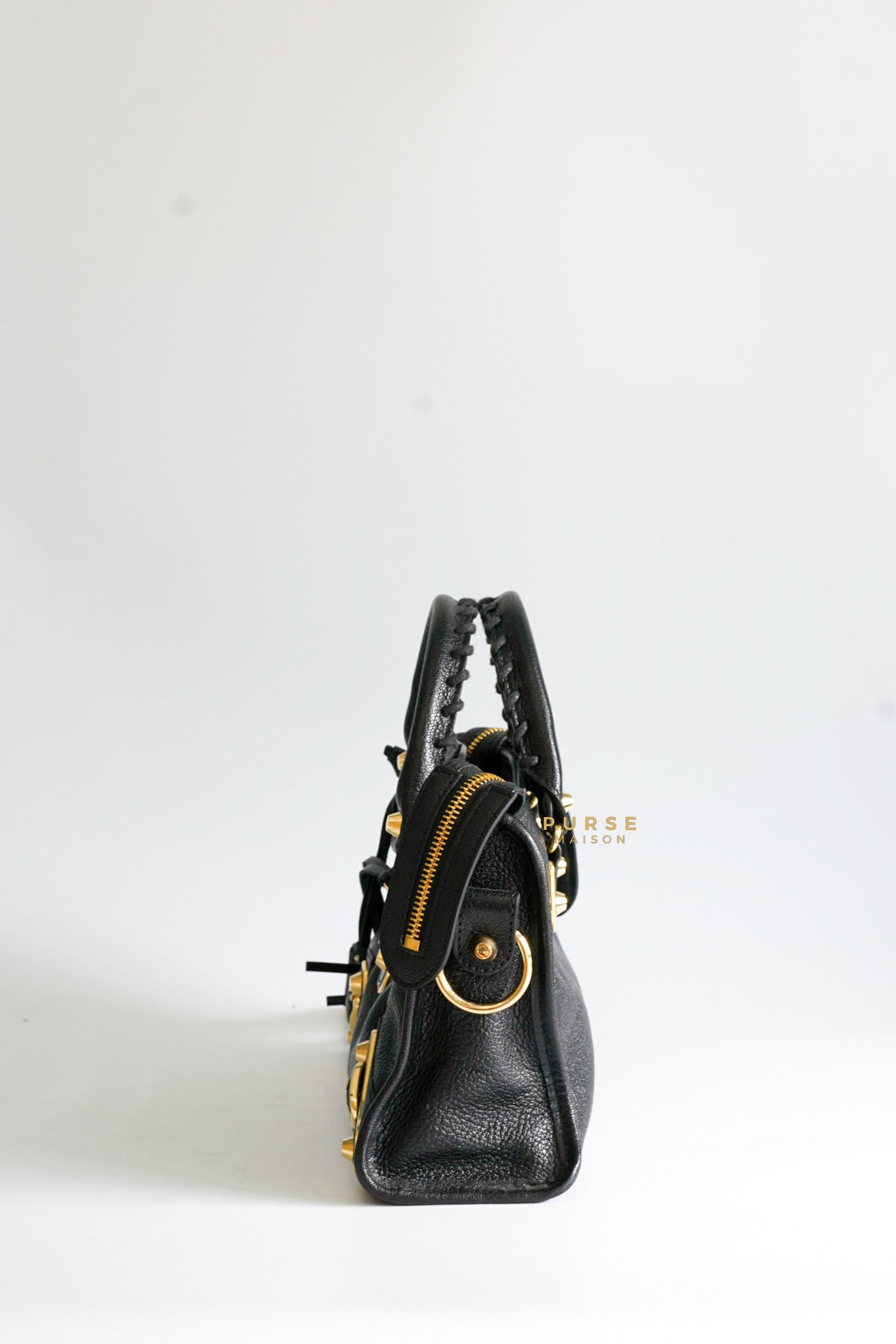 Balenciaga Mini Metallic Edge City Bag in Black Goatskin and Gold Hardware