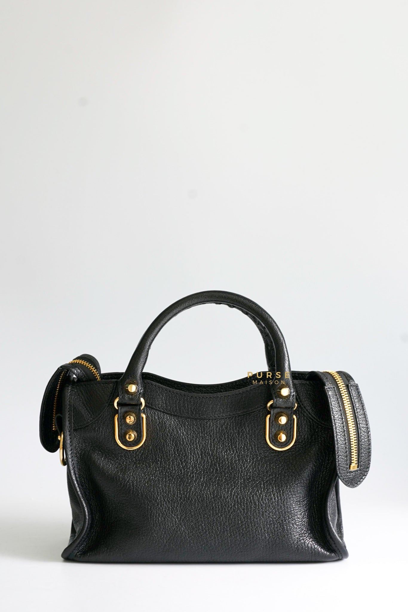 Balenciaga Mini Metallic Edge City Bag in Black Goatskin and Gold Hardware