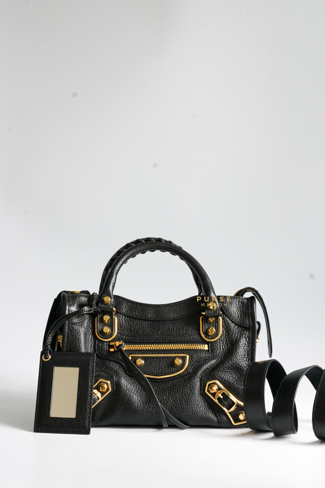 Balenciaga Mini Metallic Edge City Bag in Black Goatskin and Gold Hardware