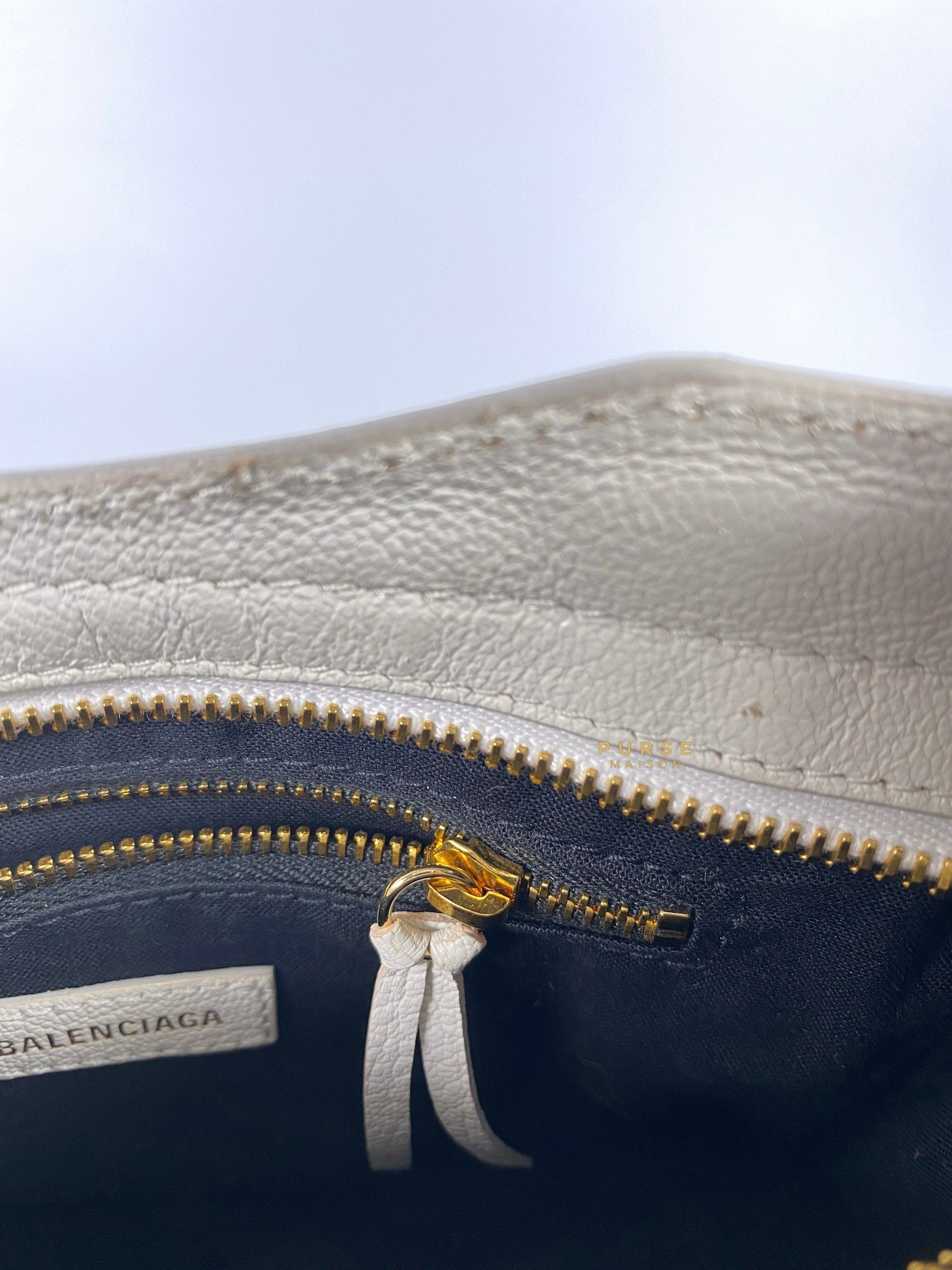 Balenciaga Mini Metallic Edge City Bag in White Goatskin and Gold Hardware