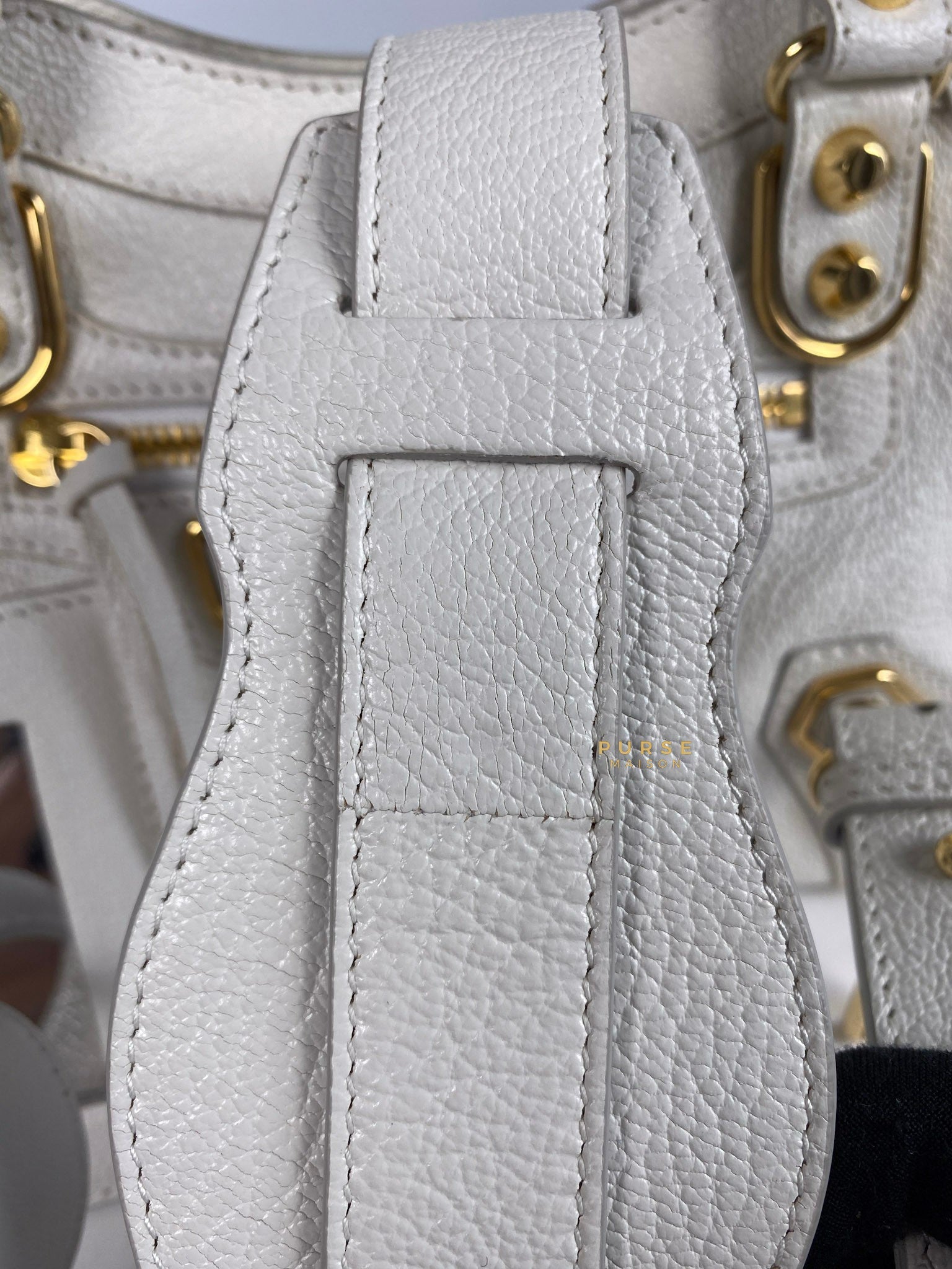 Balenciaga Mini Metallic Edge City Bag in White Goatskin and Gold Hardware