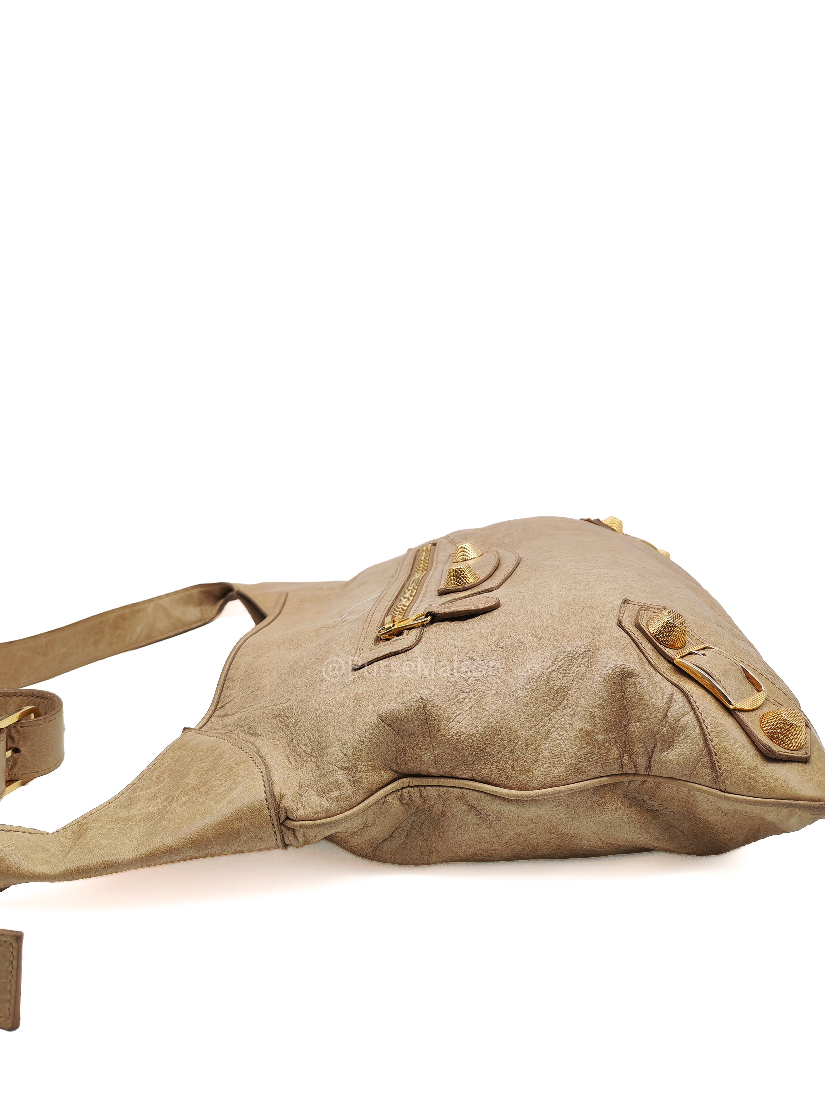 Balenciaga Giant 21 Part Time Bag in Beige Distressed Lambskin Leather Gold Hardware