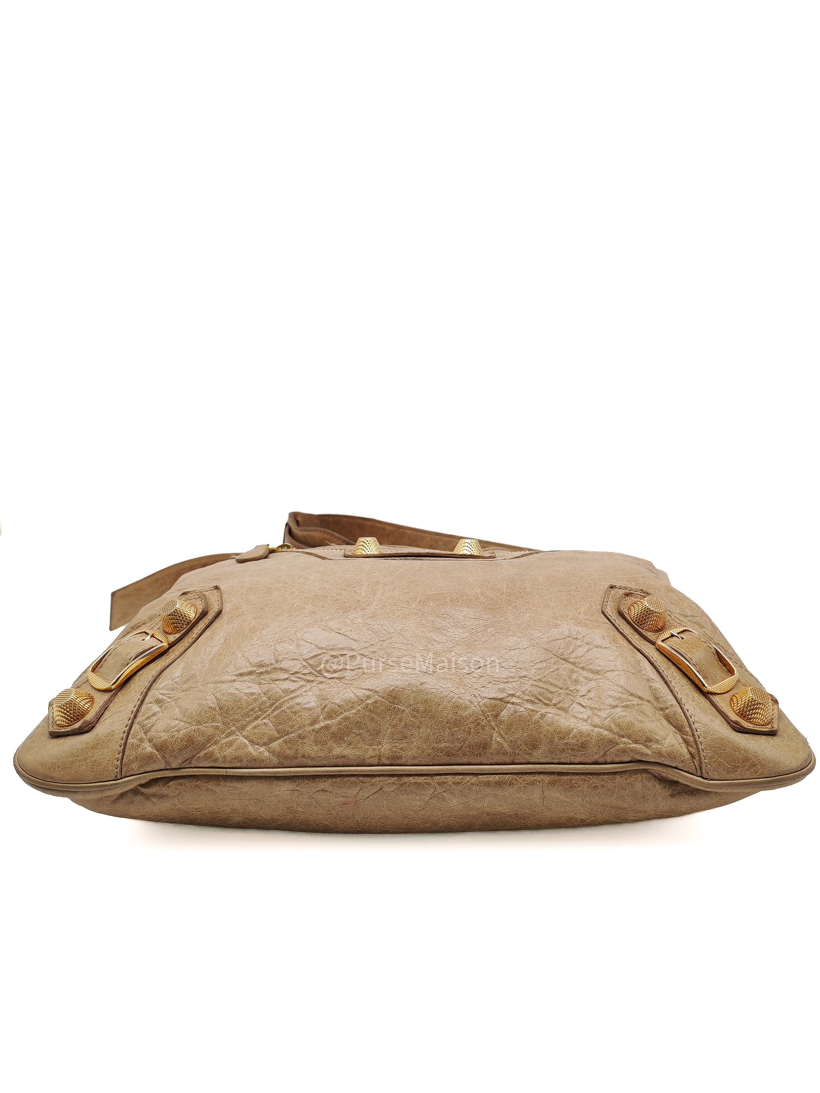 Balenciaga Giant 21 Part Time Bag in Beige Distressed Lambskin Leather Gold Hardware