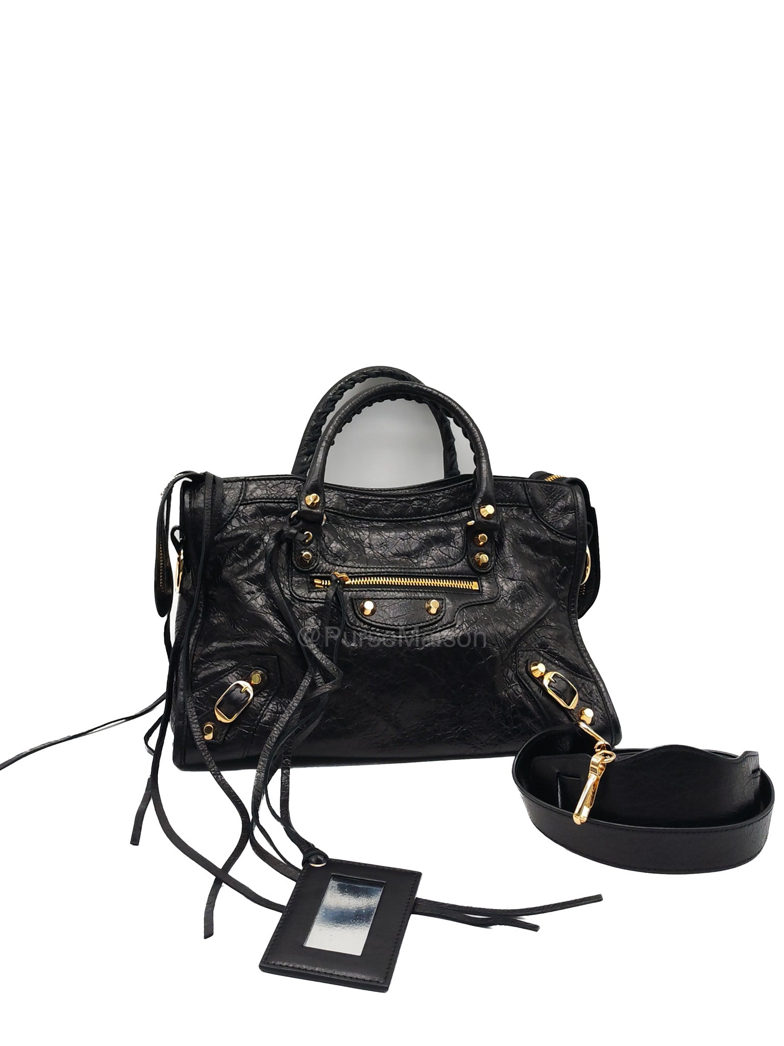 Balenciaga Le City Small Bag in Black Studded Calfskin Leather and Gold Hardware