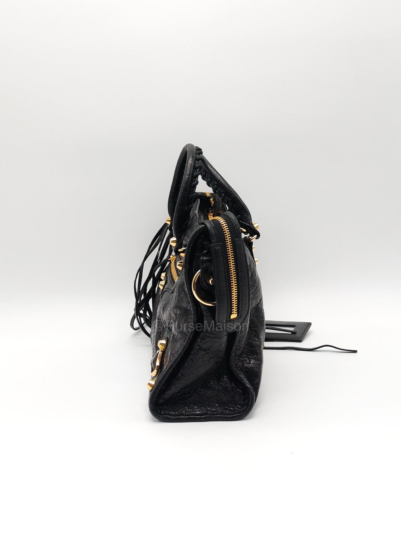 Balenciaga Le City Small Bag in Black Studded Calfskin Leather and Gold Hardware