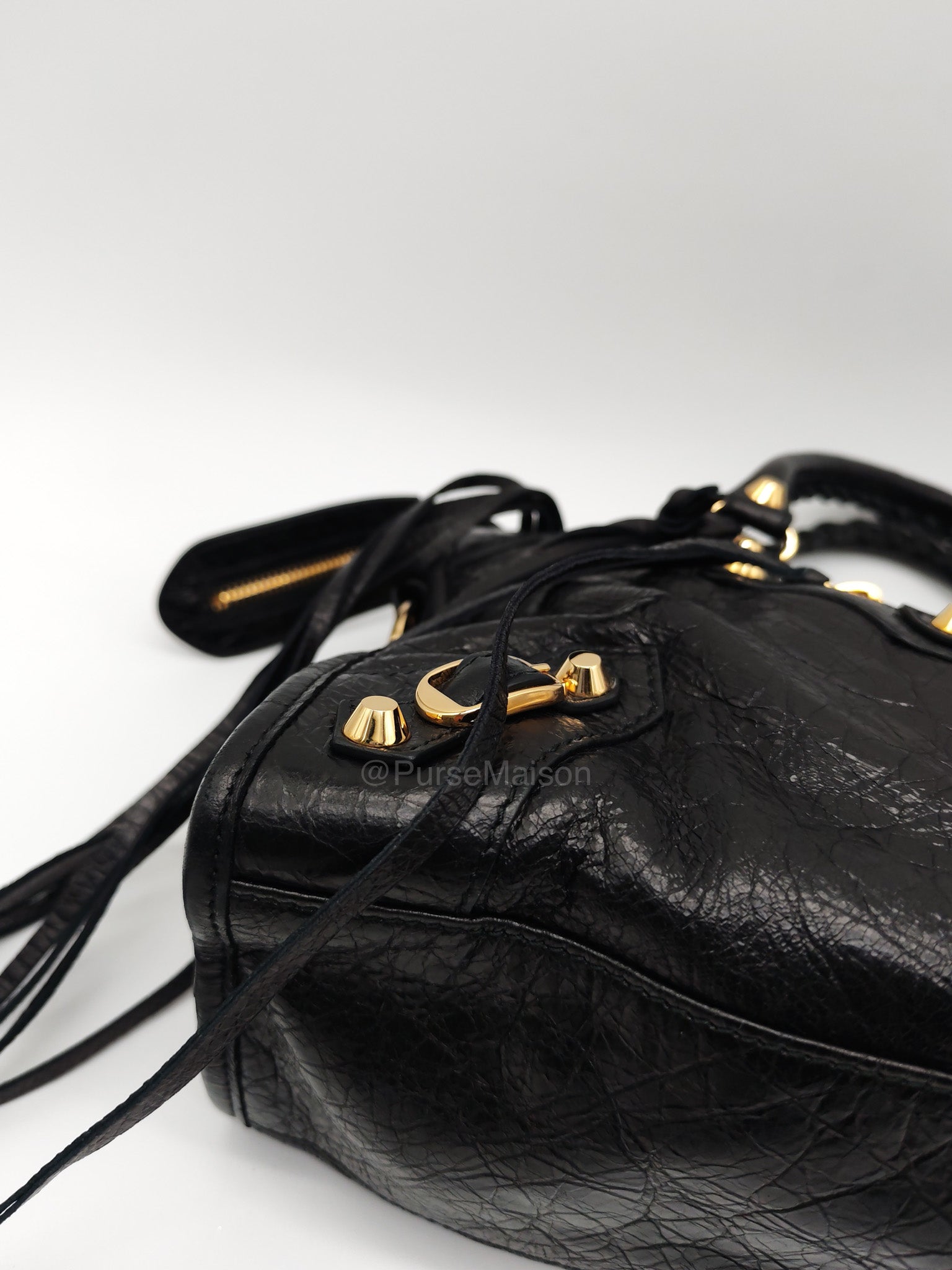 Balenciaga Le City Small Bag in Black Studded Calfskin Leather and Gold Hardware