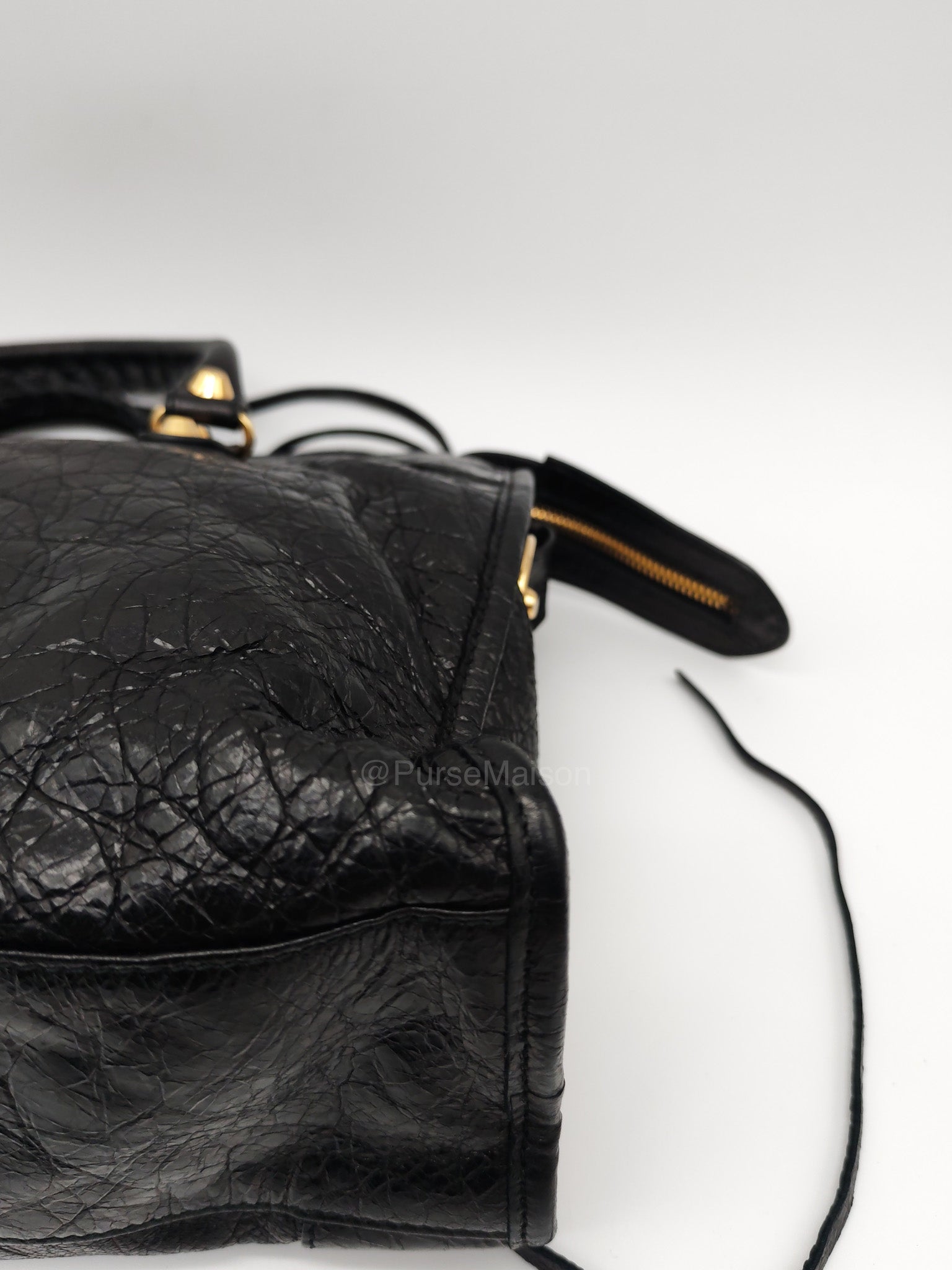 Balenciaga Le City Small Bag in Black Studded Calfskin Leather and Gold Hardware