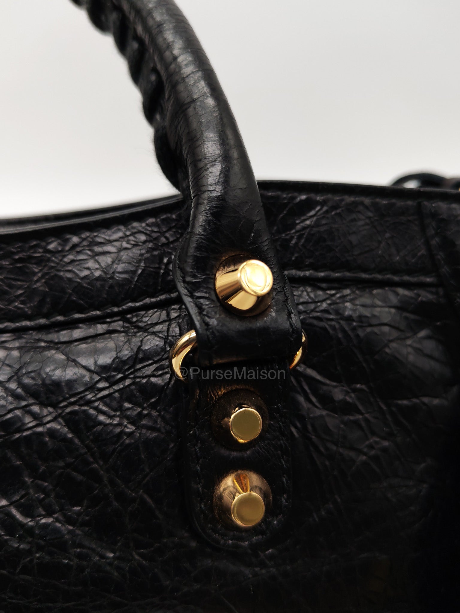 Balenciaga Le City Small Bag in Black Studded Calfskin Leather and Gold Hardware