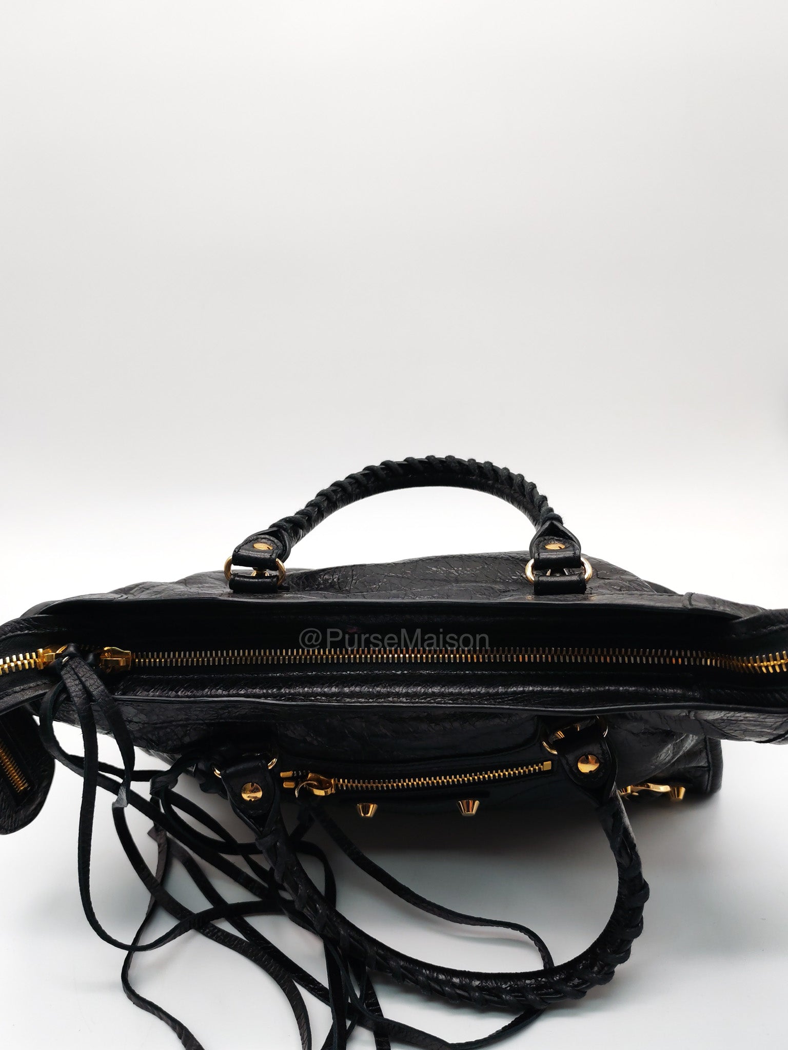 Balenciaga Le City Small Bag in Black Studded Calfskin Leather and Gold Hardware