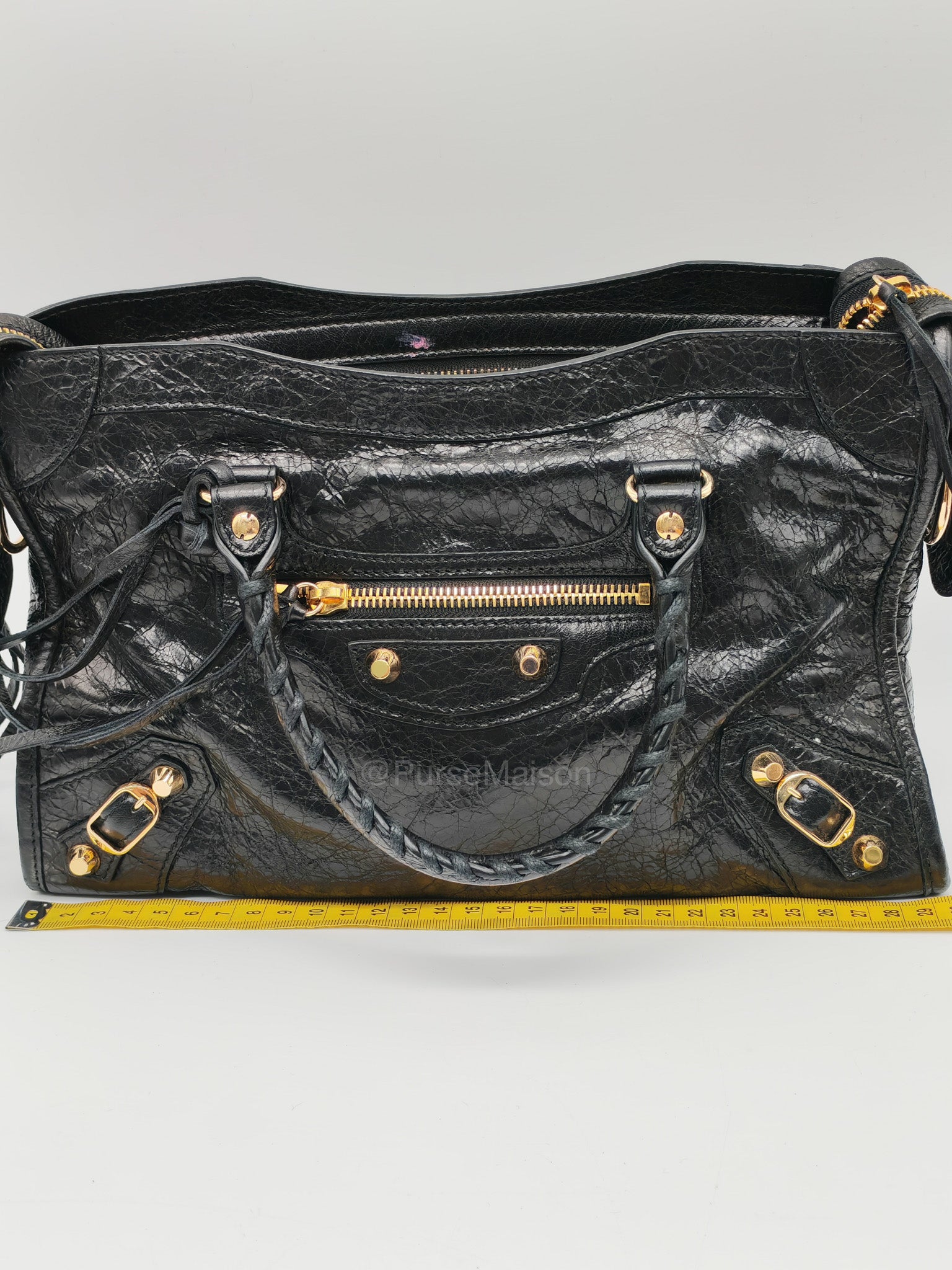 Balenciaga Le City Small Bag in Black Studded Calfskin Leather and Gold Hardware