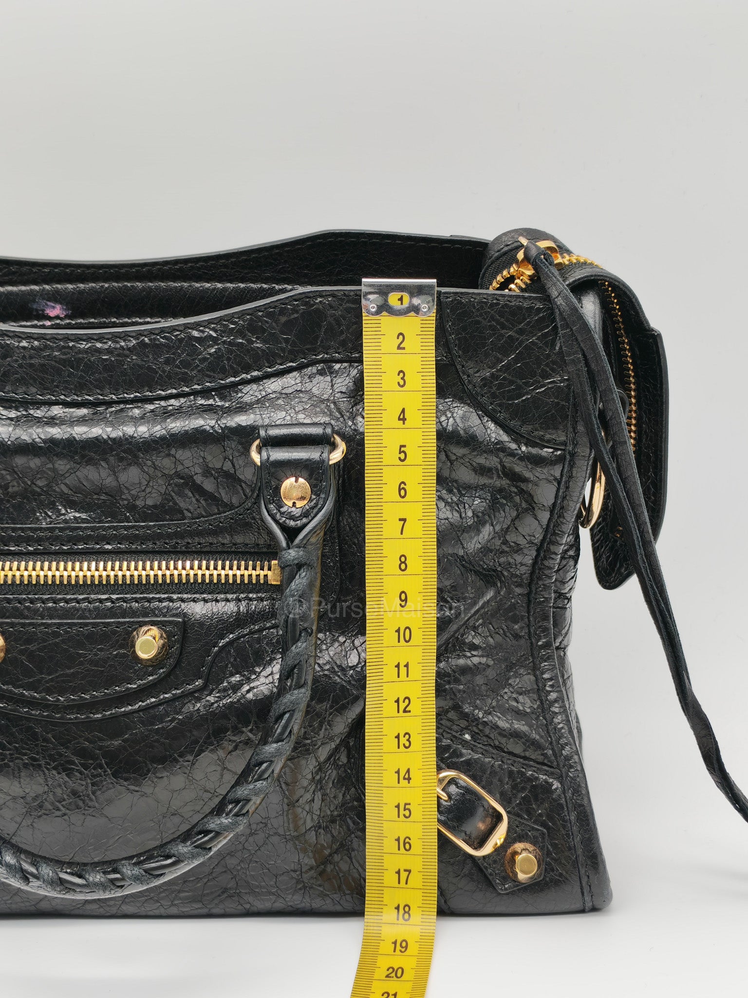 Balenciaga Le City Small Bag in Black Studded Calfskin Leather and Gold Hardware