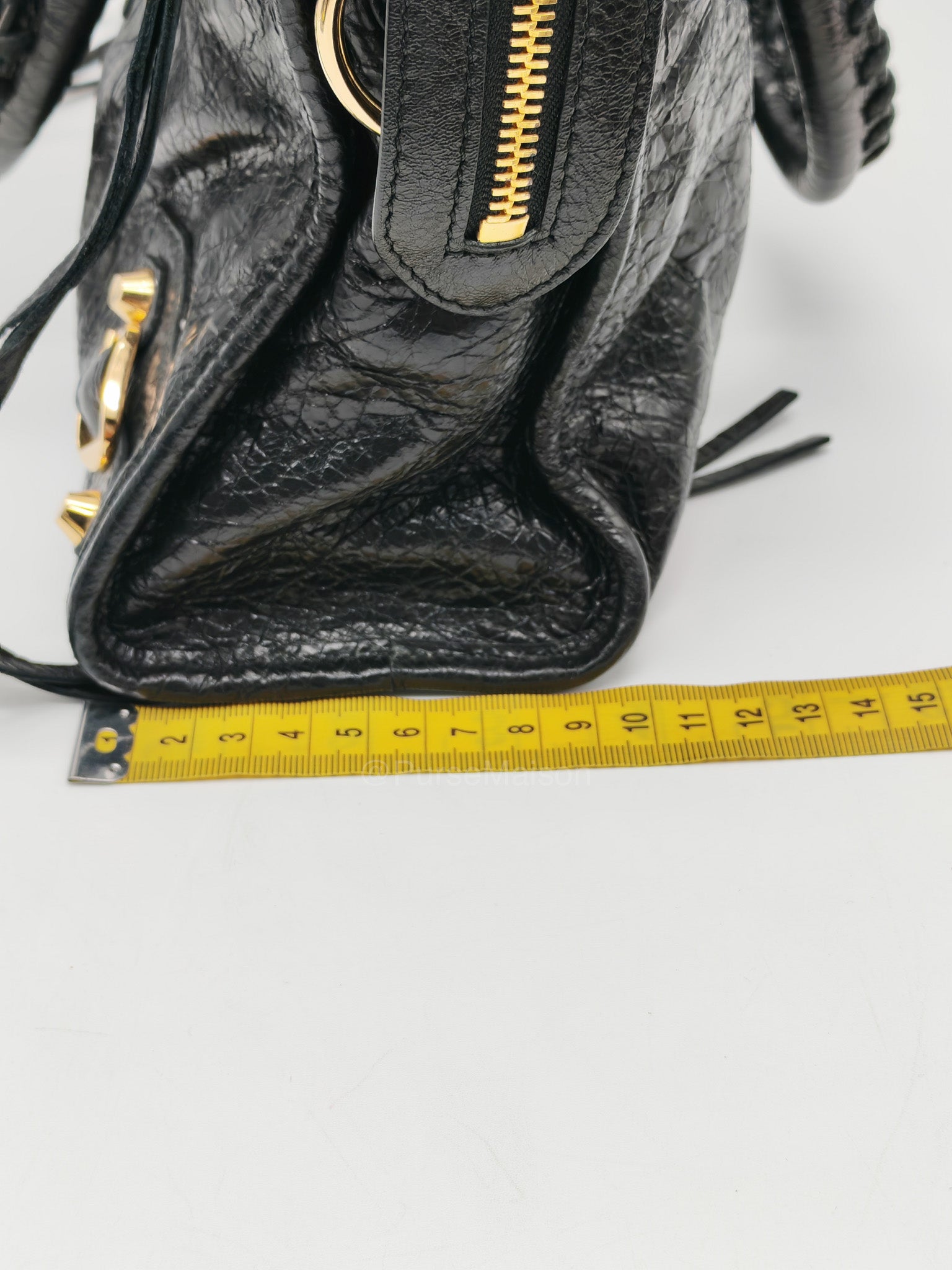 Balenciaga Le City Small Bag in Black Studded Calfskin Leather and Gold Hardware