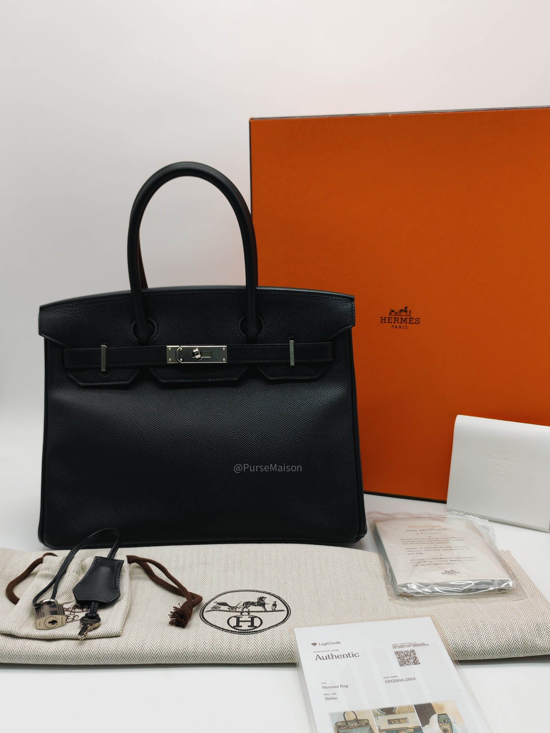 Hermes Birkin 30 in Black Epsom Leather and Palladium Hardware Stamp C (2018)