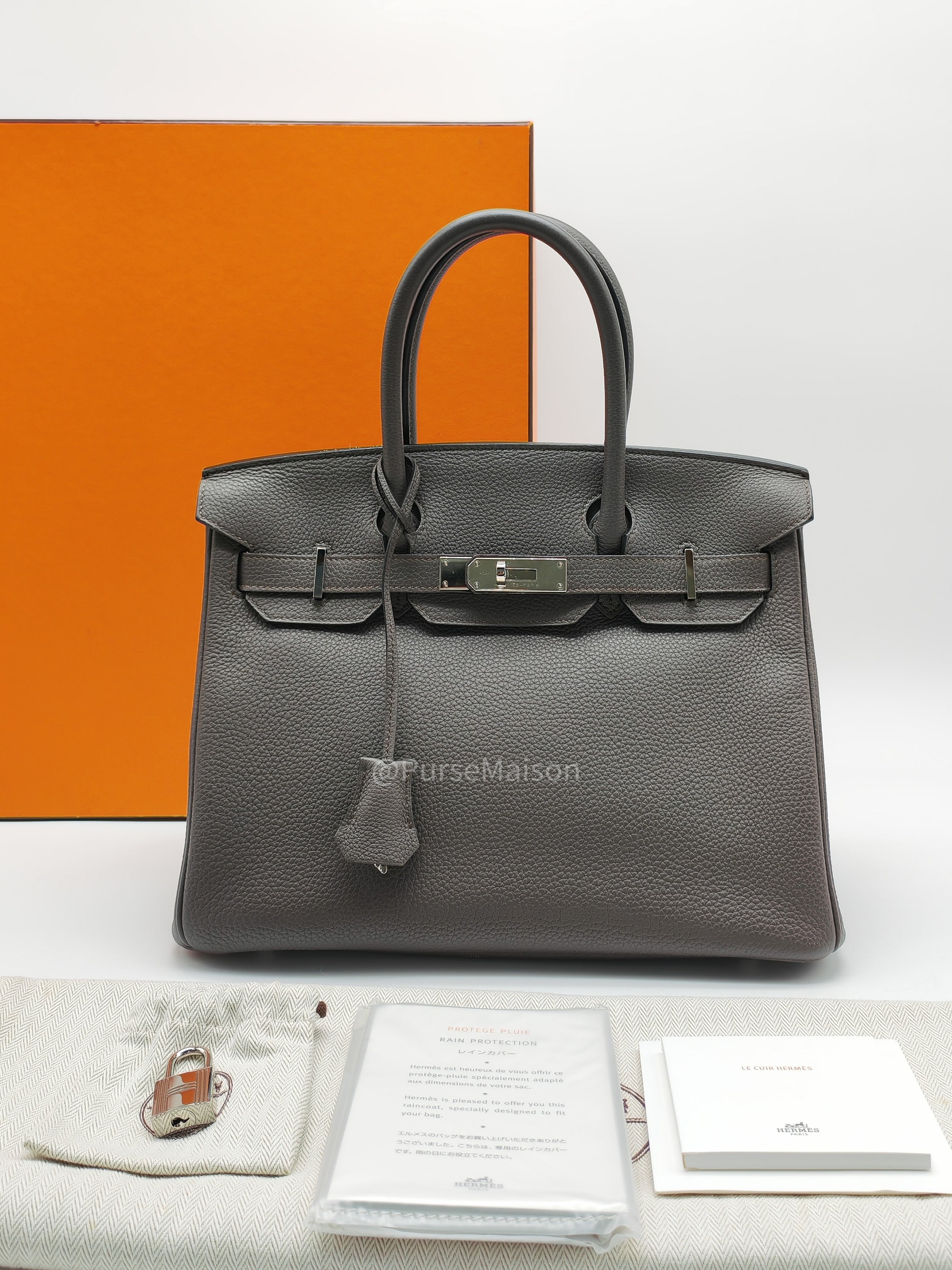 Birkin 30 Retourne Etain Togo Leather and Palladium Hardware Stamp X (2016)