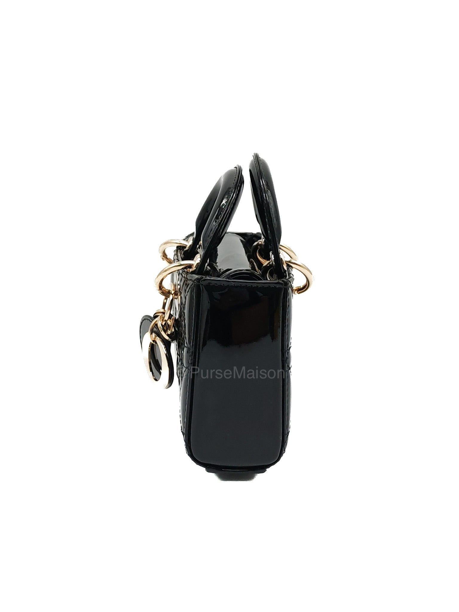 Christian Dior Lady D-Joy Micro in Black Patent Cannage Calfskin Leather and Light Gold Hardware