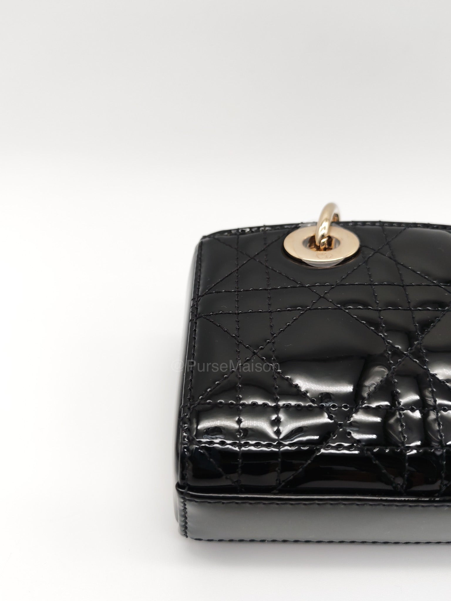 Christian Dior Lady D-Joy Micro in Black Patent Cannage Calfskin Leather and Light Gold Hardware