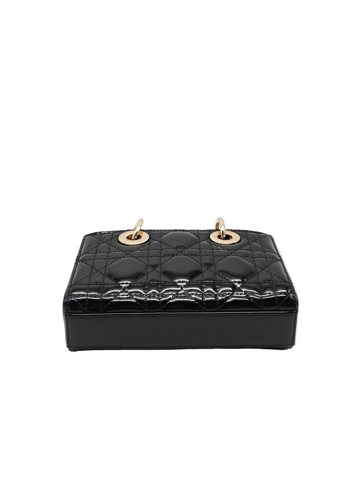 Christian Dior Lady D-Joy Micro in Black Patent Cannage Calfskin Leather and Light Gold Hardware