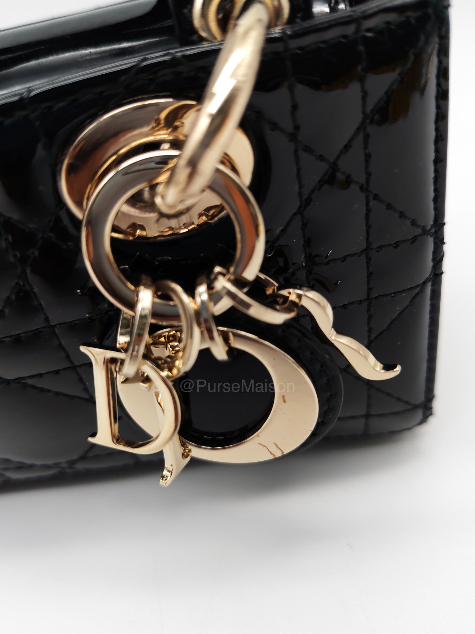 Christian Dior Lady D-Joy Micro in Black Patent Cannage Calfskin Leather and Light Gold Hardware