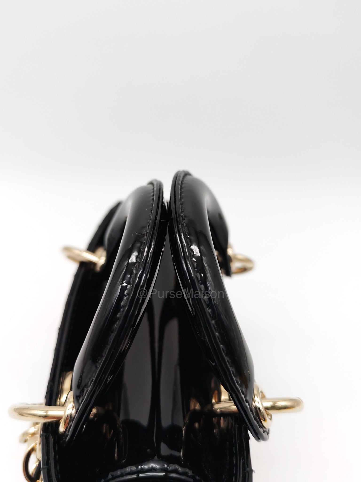 Christian Dior Lady D-Joy Micro in Black Patent Cannage Calfskin Leather and Light Gold Hardware