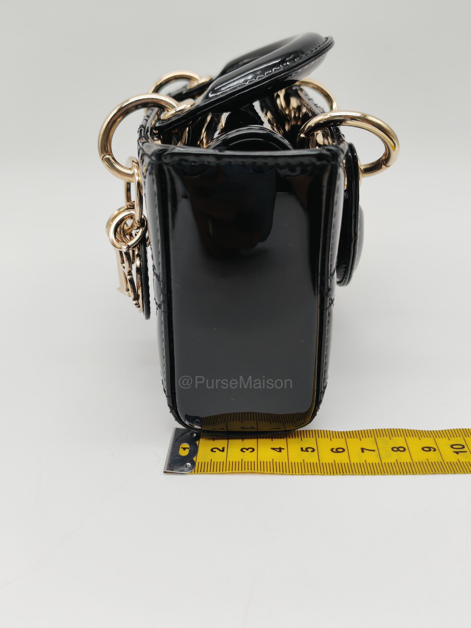 Christian Dior Lady D-Joy Micro in Black Patent Cannage Calfskin Leather and Light Gold Hardware