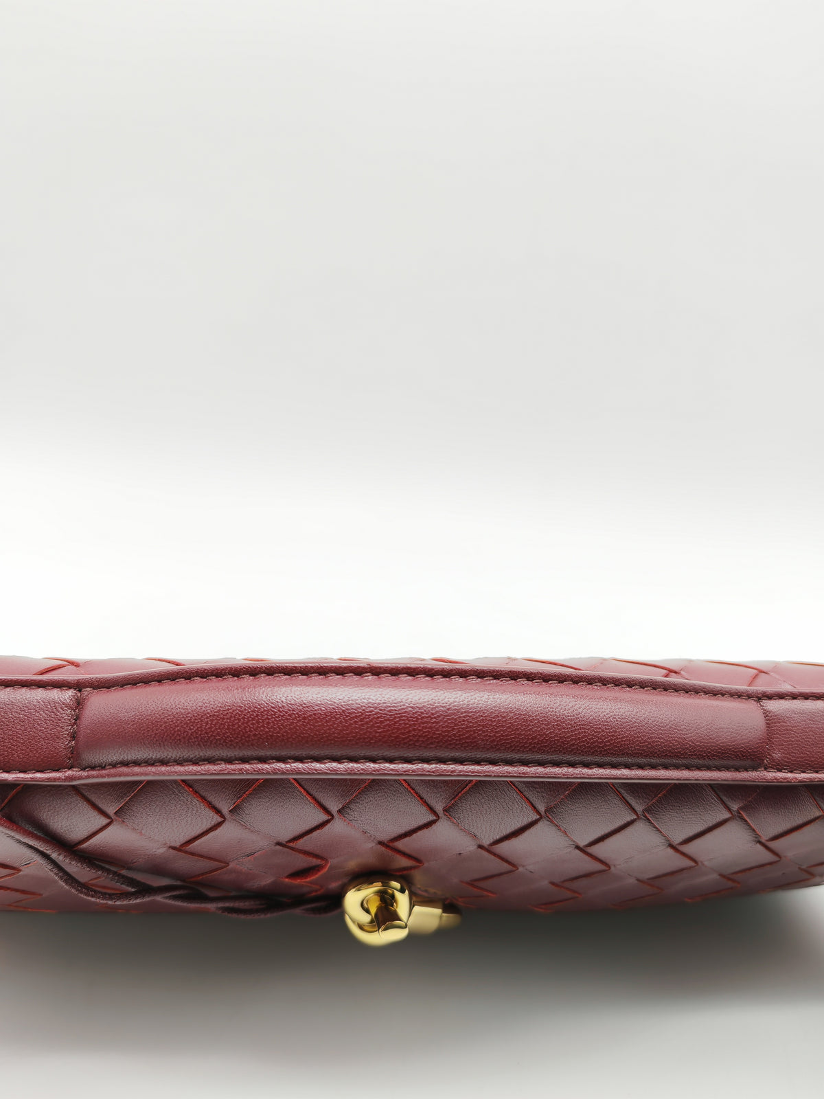 Bottega Veneta Andiamo Clutch in Barolo Woven Intrecciato Lambskin Leather and Gold Hardware