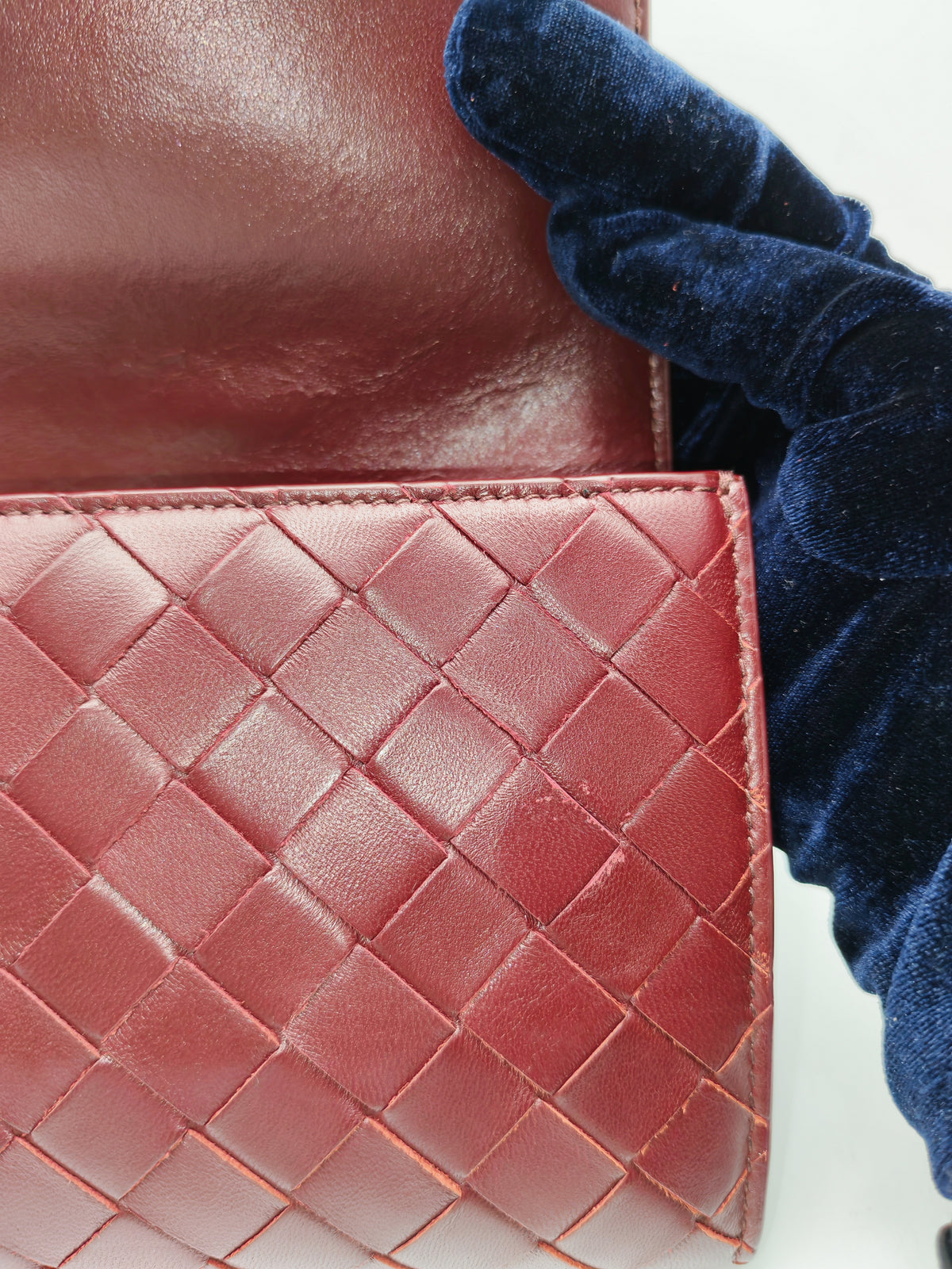 Bottega Veneta Andiamo Clutch in Barolo Woven Intrecciato Lambskin Leather and Gold Hardware
