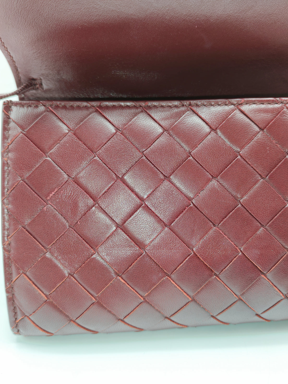 Bottega Veneta Andiamo Clutch in Barolo Woven Intrecciato Lambskin Leather and Gold Hardware