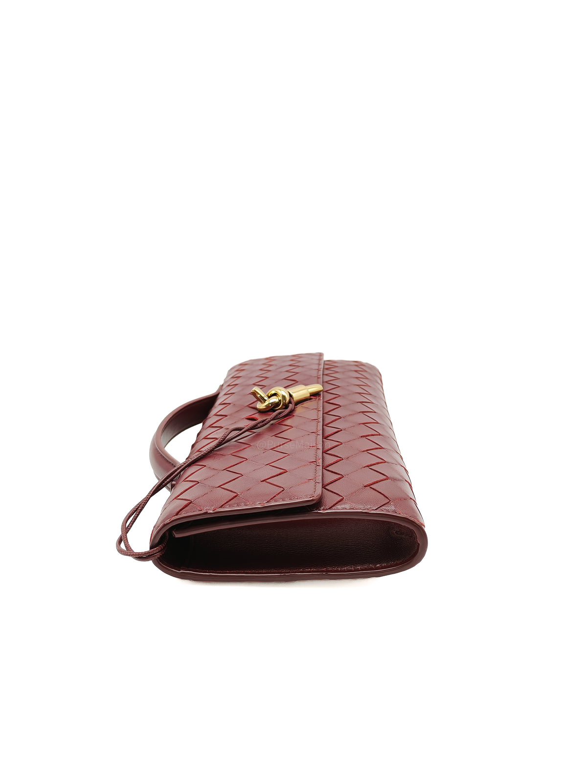 Bottega Veneta Andiamo Clutch in Barolo Woven Intrecciato Lambskin Leather and Gold Hardware