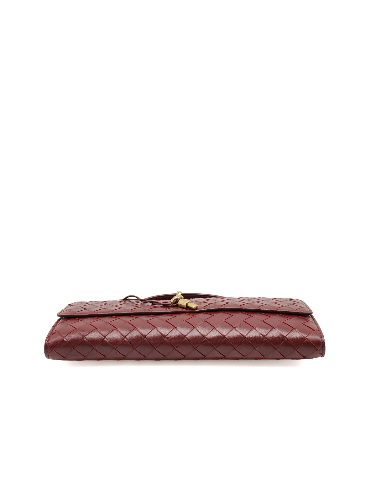 Bottega Veneta Andiamo Clutch in Barolo Woven Intrecciato Lambskin Leather and Gold Hardware