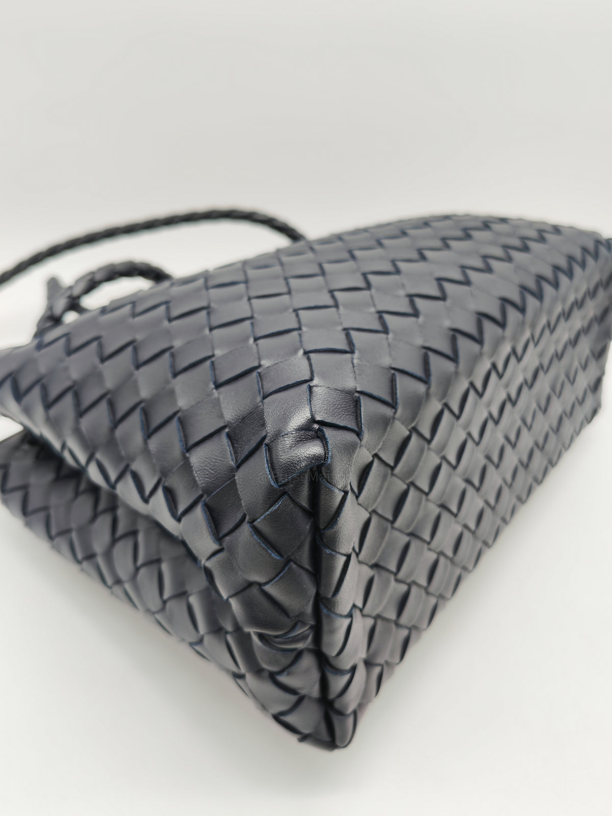 Bottega Veneta Andiamo Medium in Dark Blue Intrecciato Leather and Silver Hardware
