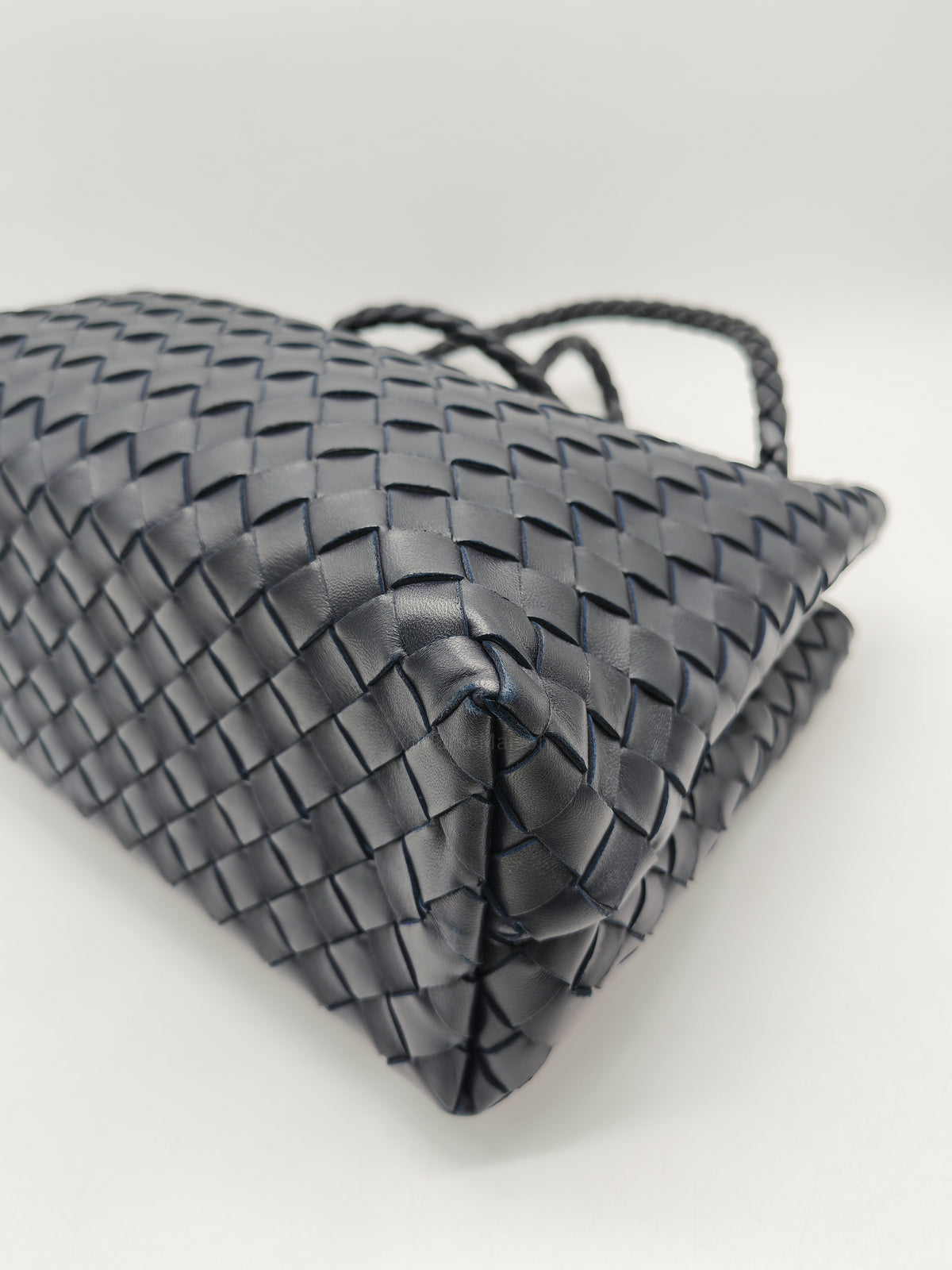 Bottega Veneta Andiamo Medium in Dark Blue Intrecciato Leather and Silver Hardware