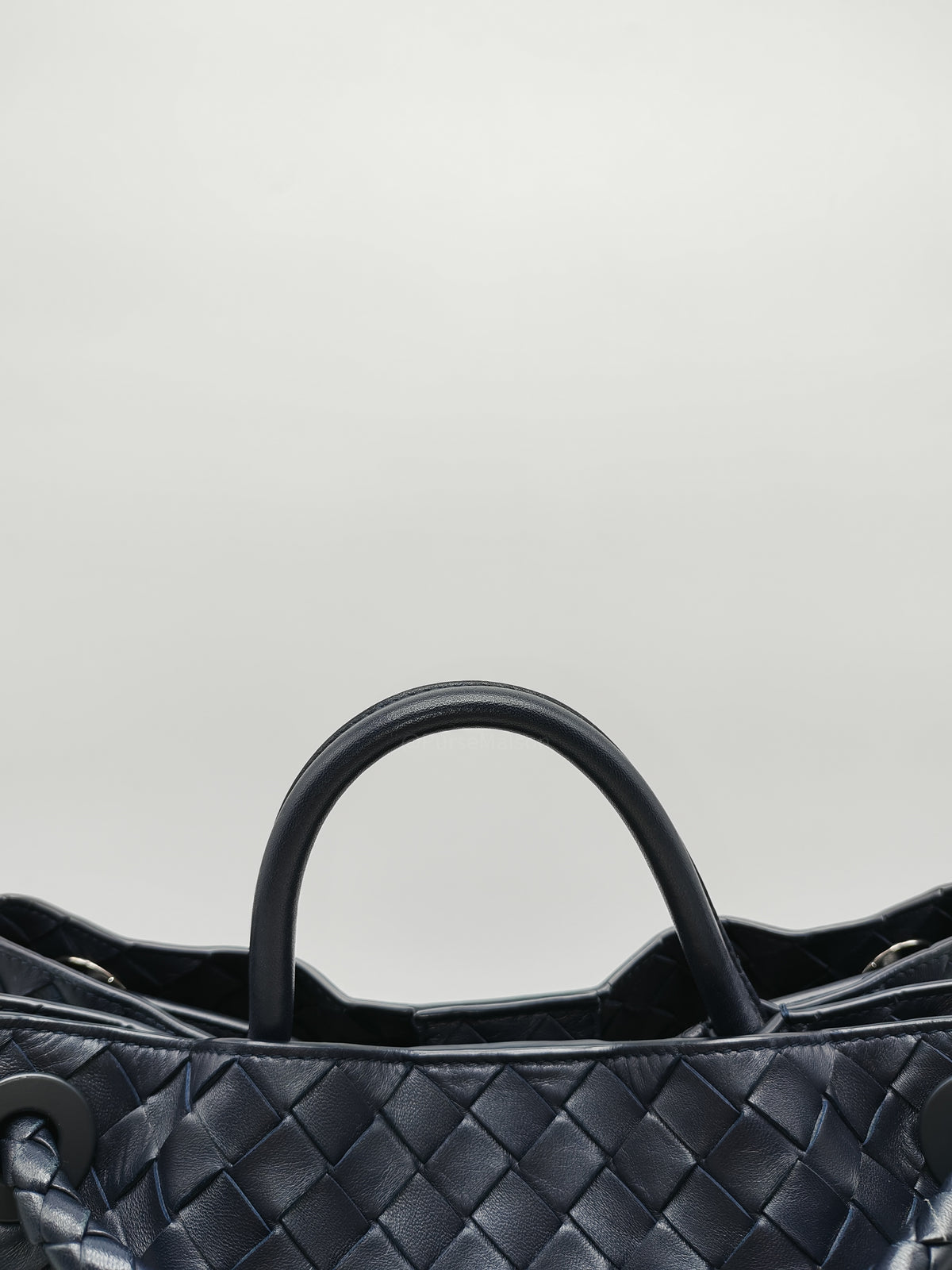 Bottega Veneta Andiamo Medium in Dark Blue Intrecciato Leather and Silver Hardware