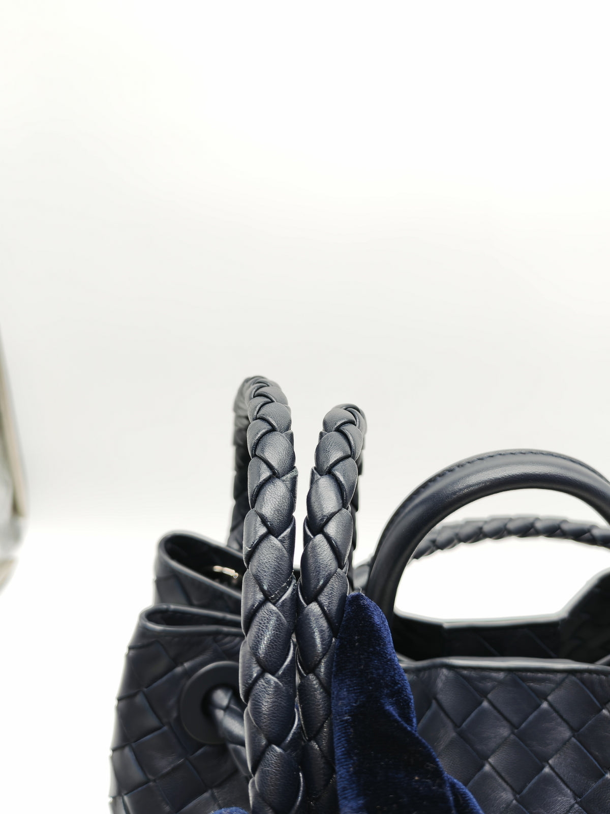 Bottega Veneta Andiamo Medium in Dark Blue Intrecciato Leather and Silver Hardware