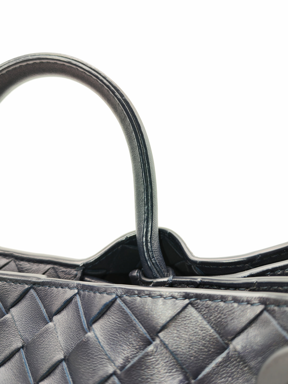 Bottega Veneta Andiamo Medium in Dark Blue Intrecciato Leather and Silver Hardware