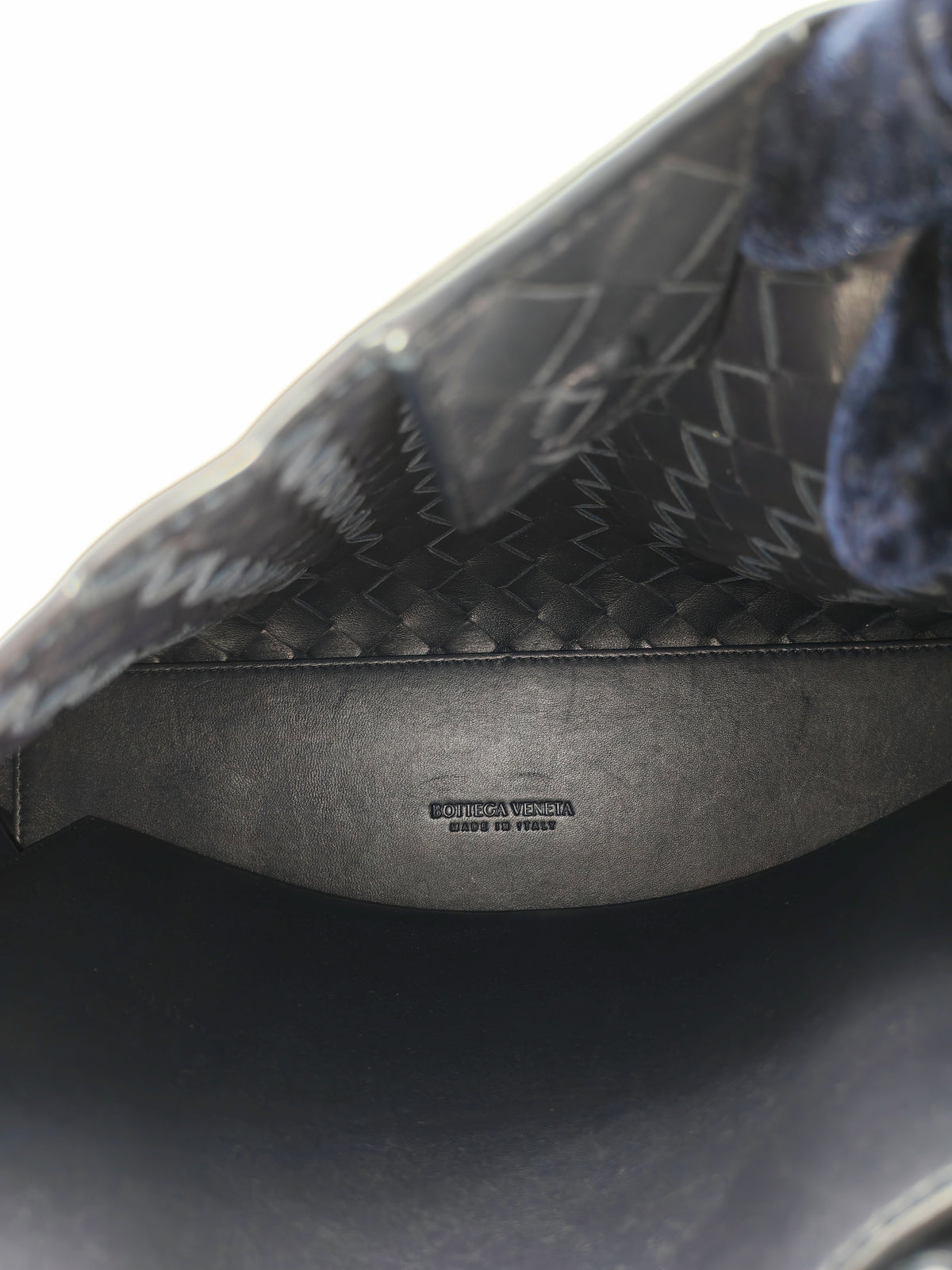 Bottega Veneta Andiamo Medium in Dark Blue Intrecciato Leather and Silver Hardware