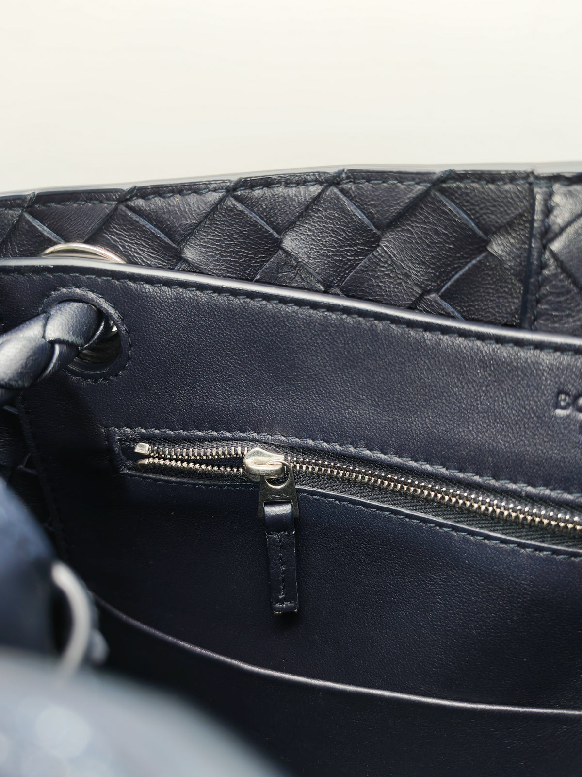 Bottega Veneta Andiamo Medium in Dark Blue Intrecciato Leather and Silver Hardware