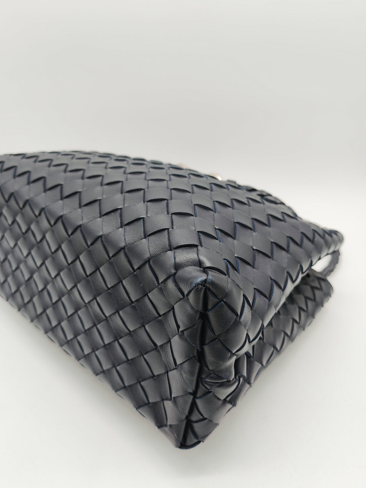 Bottega Veneta Andiamo Medium in Dark Blue Intrecciato Leather and Silver Hardware