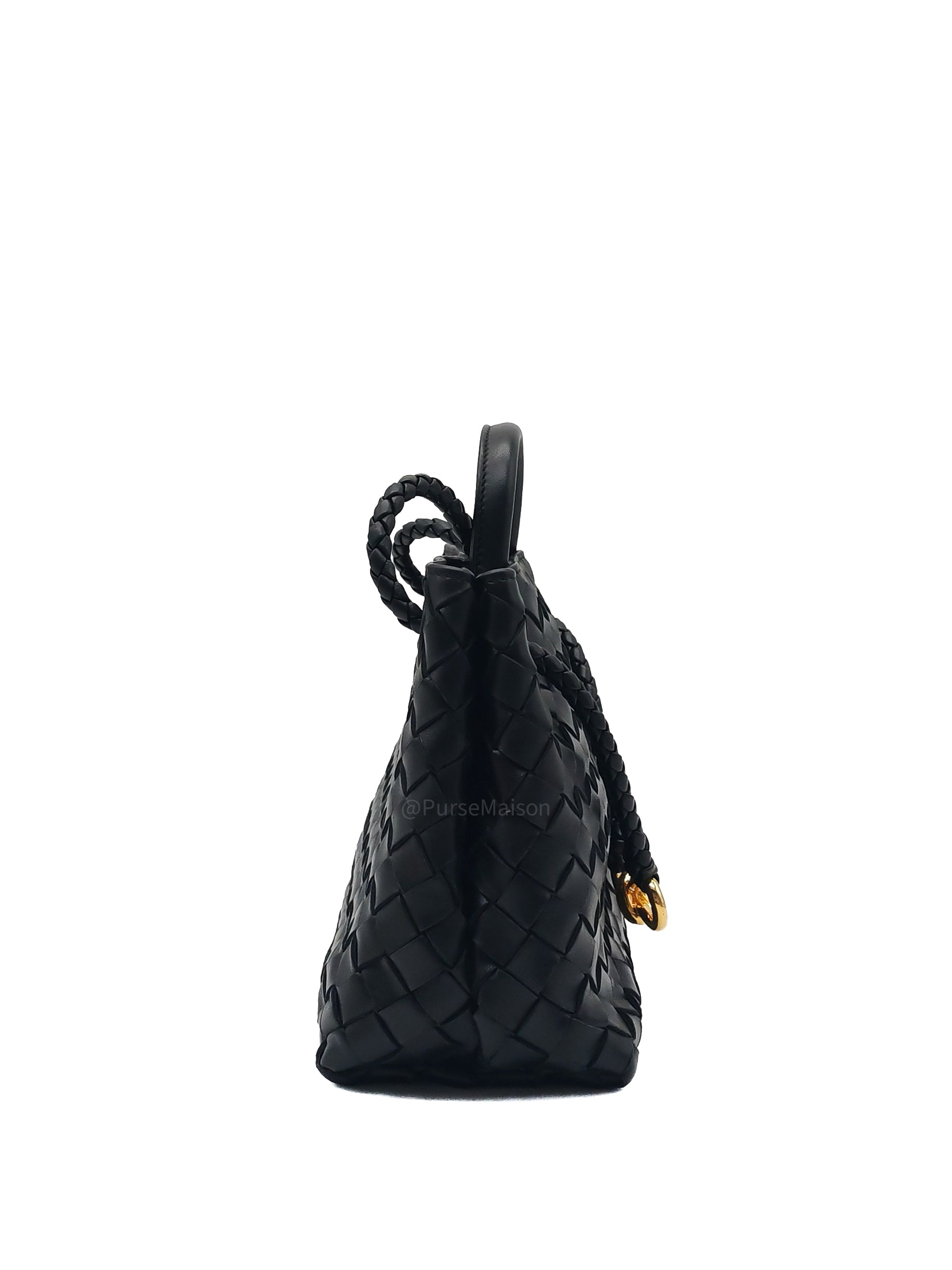 Bottega Veneta Andiamo Small in Black Intrecciato Leather Shoulder Bag