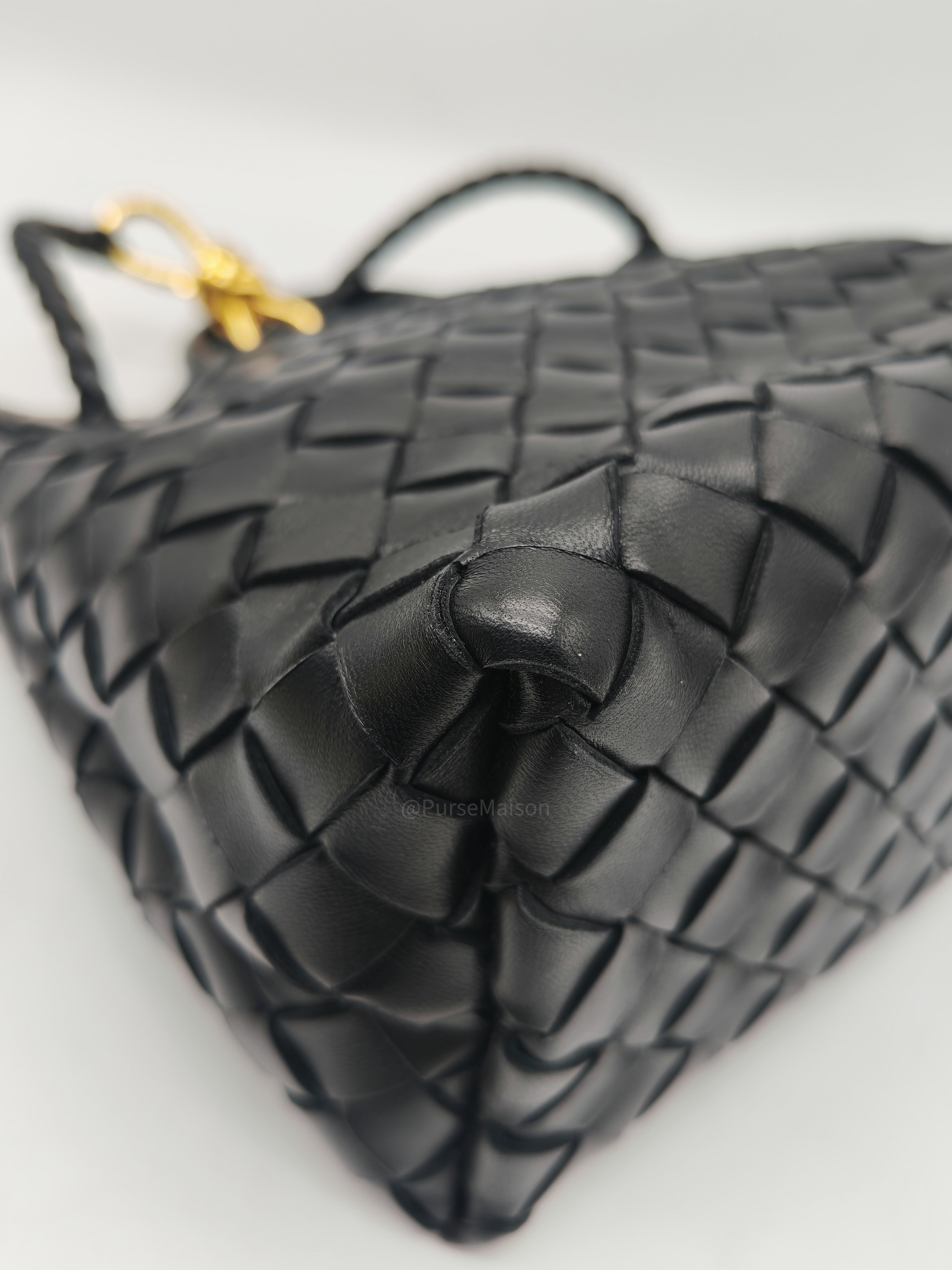 Bottega Veneta Andiamo Small in Black Intrecciato Leather Shoulder Bag