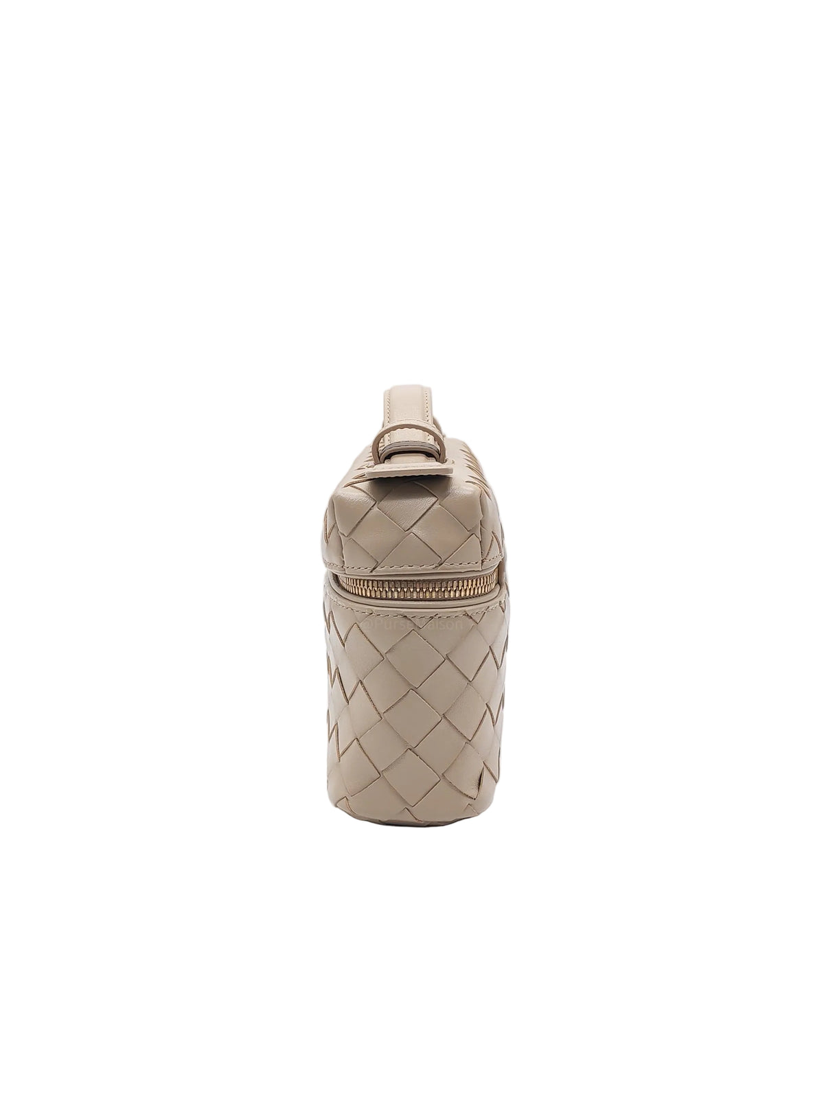 Bottega Veneta Bang Bang Vanity Case Bag in Beige Woven Intrecciato Calfskin Leather and Gold Hardware