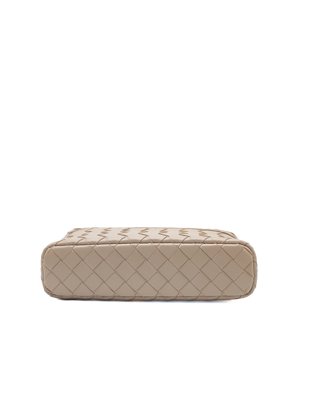 Bottega Veneta Bang Bang Vanity Case Bag in Beige Woven Intrecciato Calfskin Leather and Gold Hardware