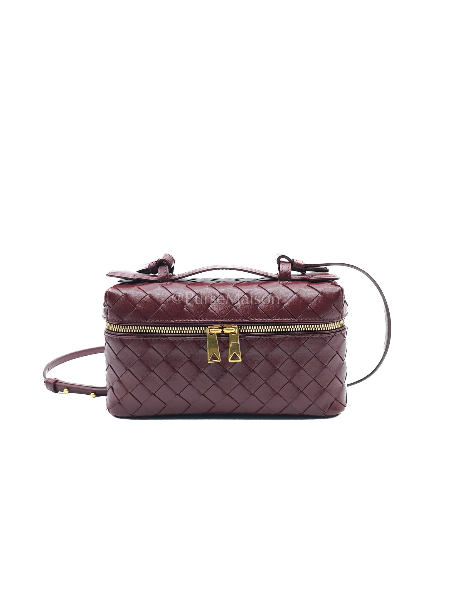 Bottega Veneta Bang Bang Interciato Leather Vanity Case in Burgundy