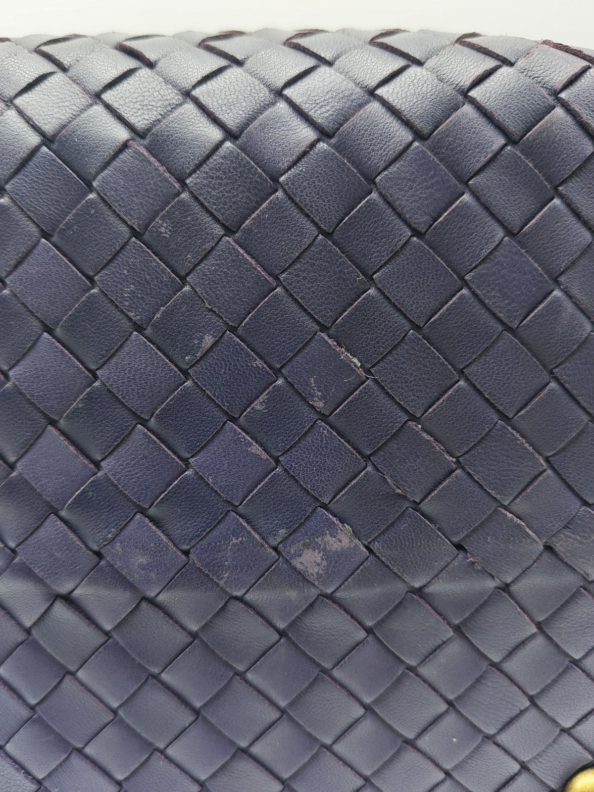 Bottega Veneta Montaigne Satchel Bag in Purple Intrecciato Woven Leather and Aged Gold Hardware