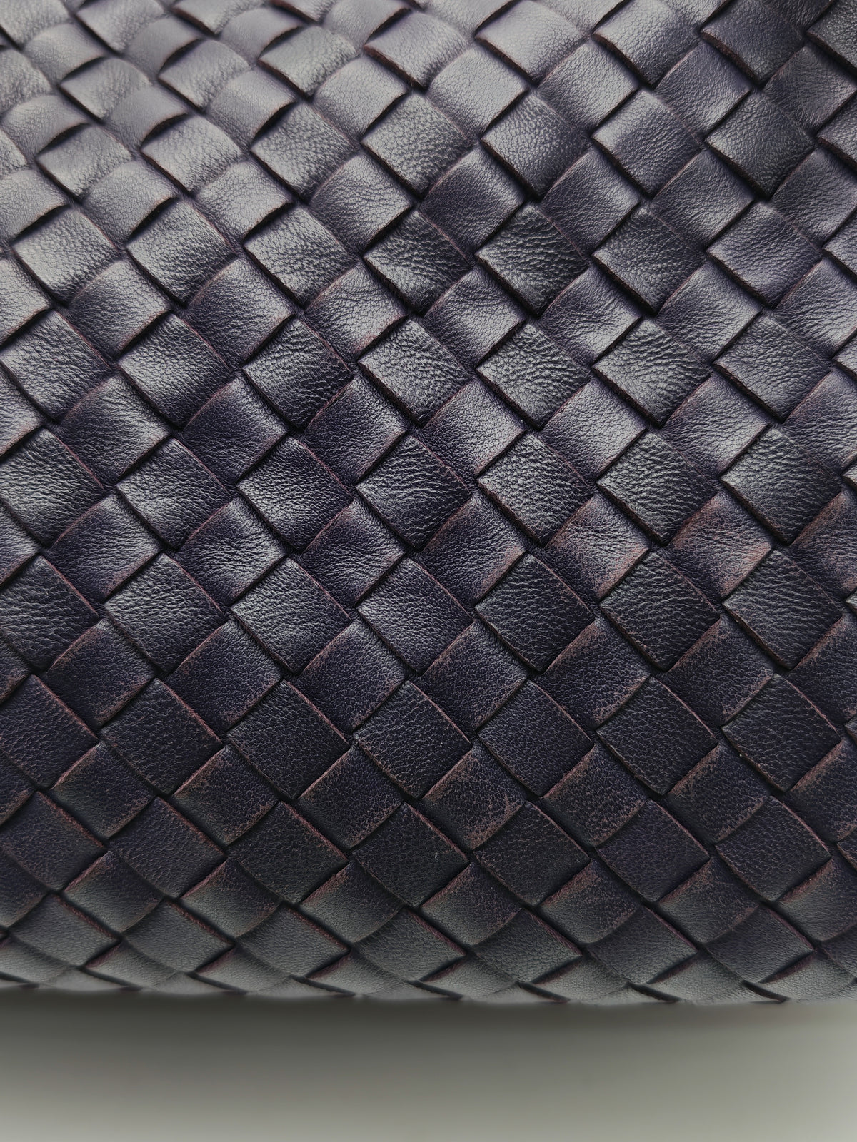 Bottega Veneta Montaigne Satchel Bag in Purple Intrecciato Woven Leather and Aged Gold Hardware