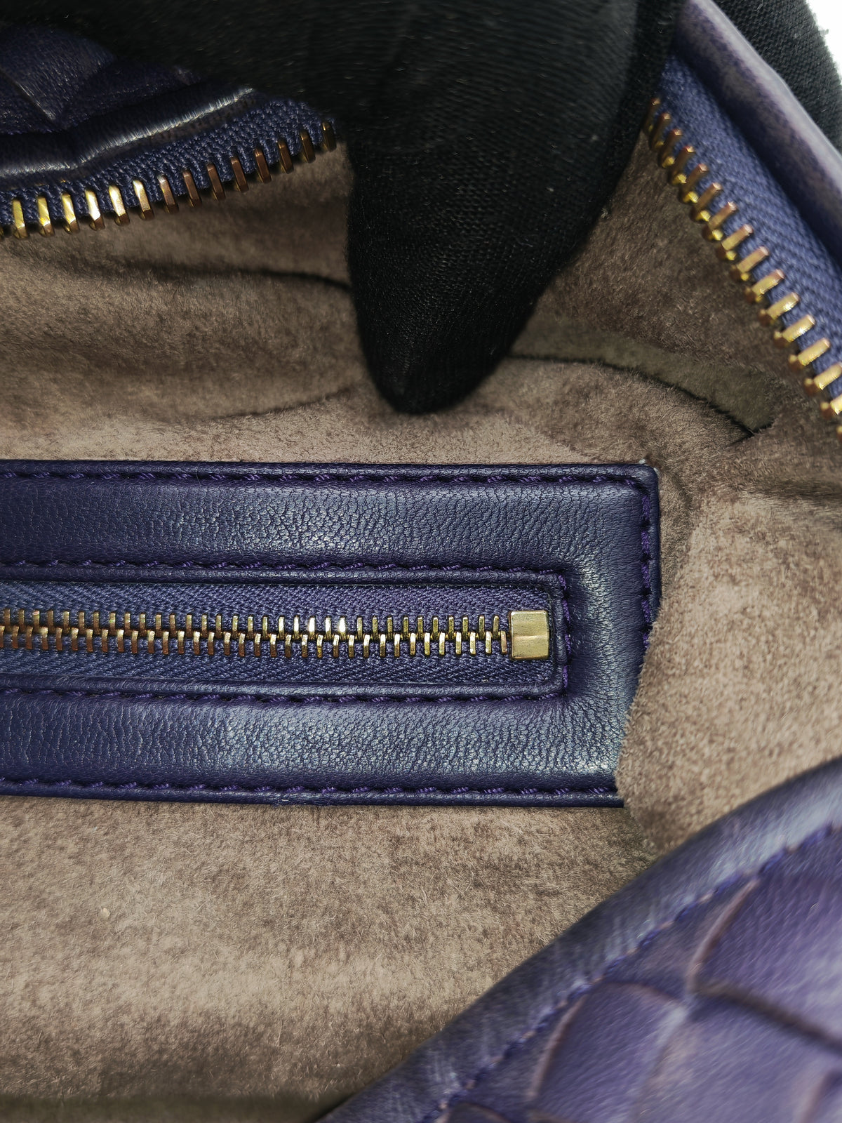 Bottega Veneta Montaigne Satchel Bag in Purple Intrecciato Woven Leather and Aged Gold Hardware